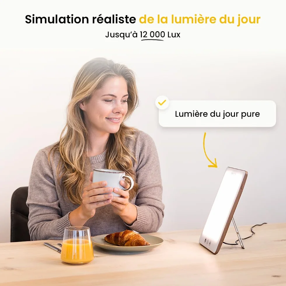 BrellaVio Lampe à lumière du jour PRO 12 000 lux LED sans UV - Lampe de Jour - Couleur bois