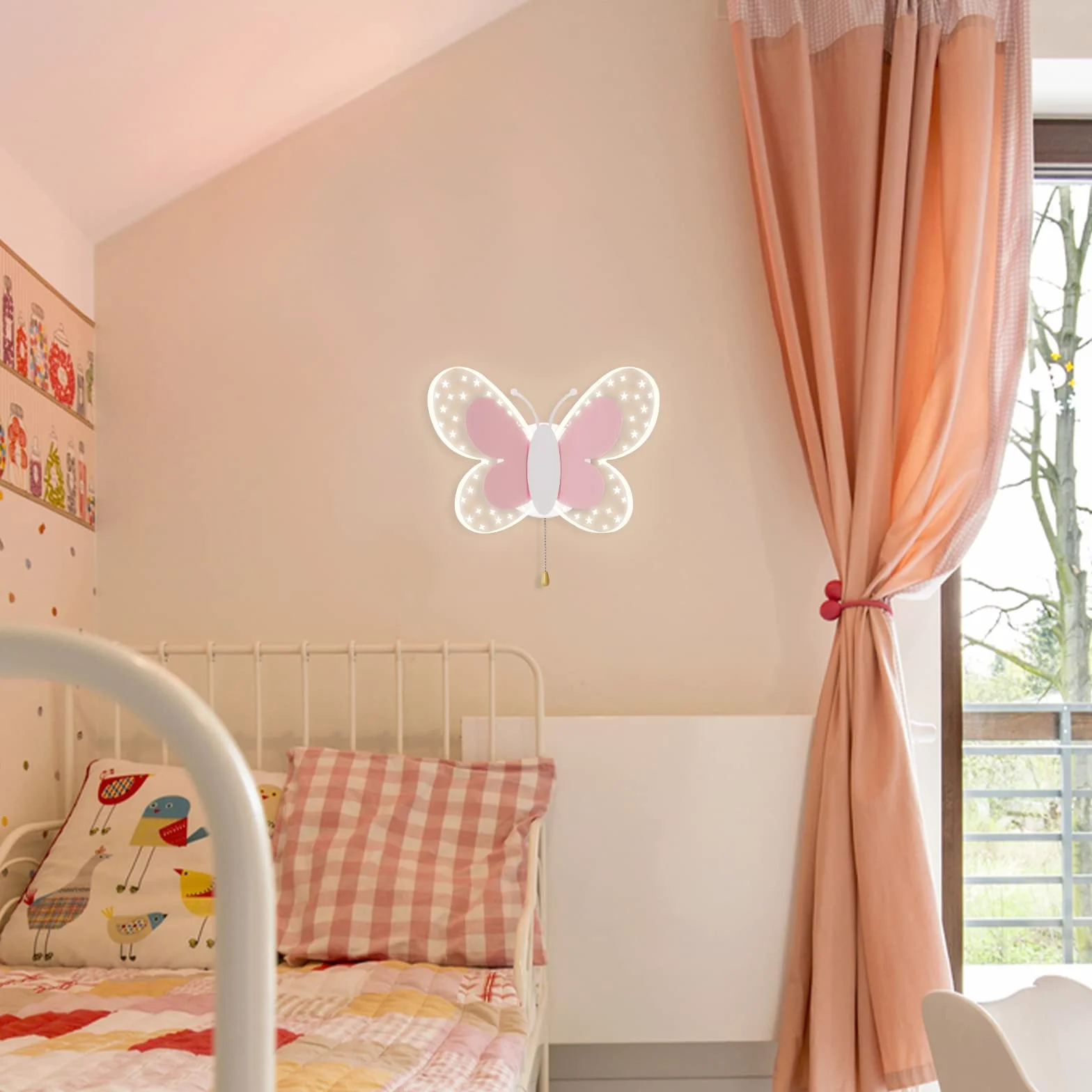 Applique Murale LED 16W avec Interrupteur, Lampe Murale Papillon Rose 3 Températures de Couleur