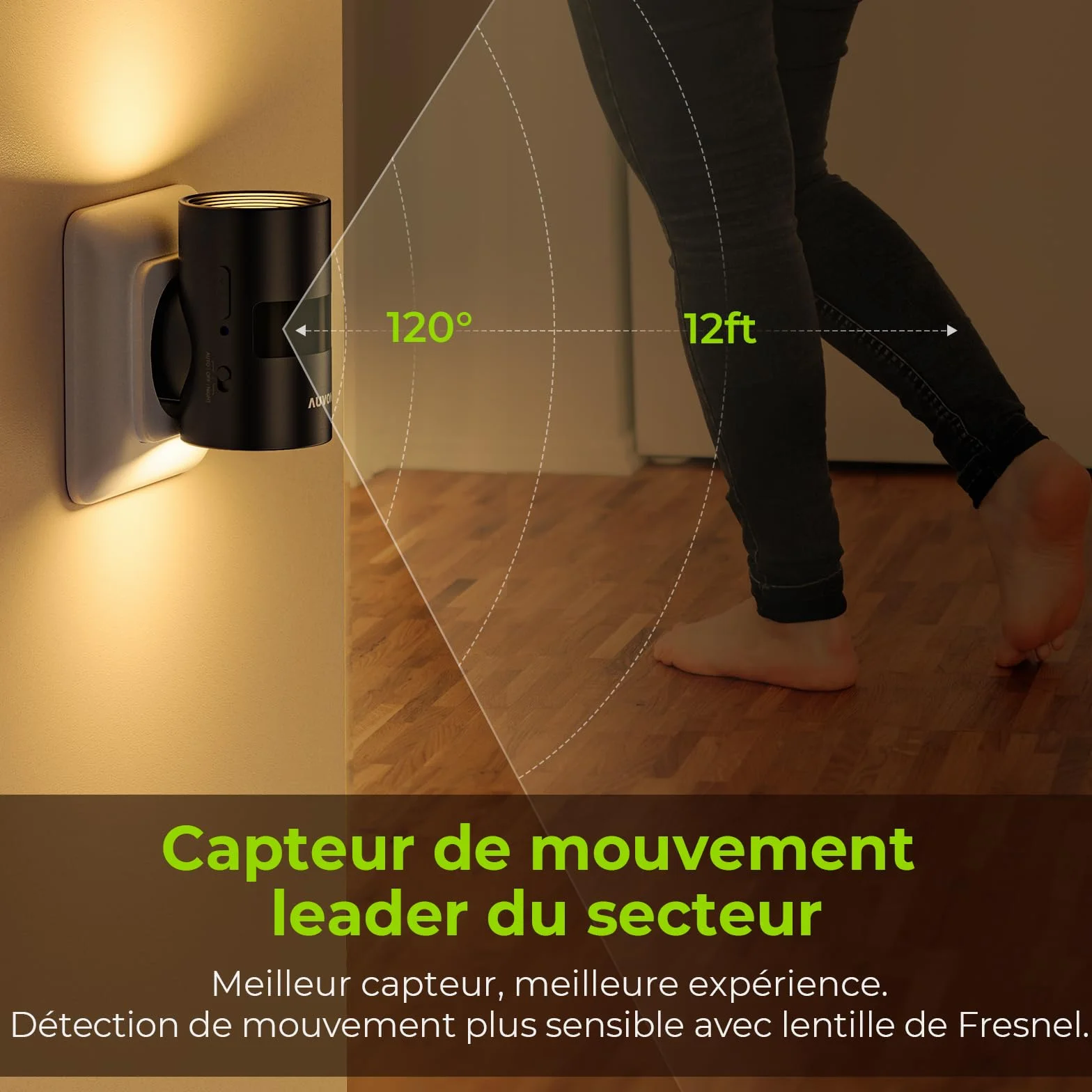 AUVON Veilleuse Prise Electrique avec Détecteur de Mouvement et Capteur Crépusculaire, Luminosité Réglable, Rotation 90°