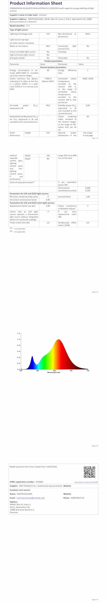 Ventilateur de plafond LED 50CM avec télécommande, 3 vitesses, 3000K-6500K, silencieux
