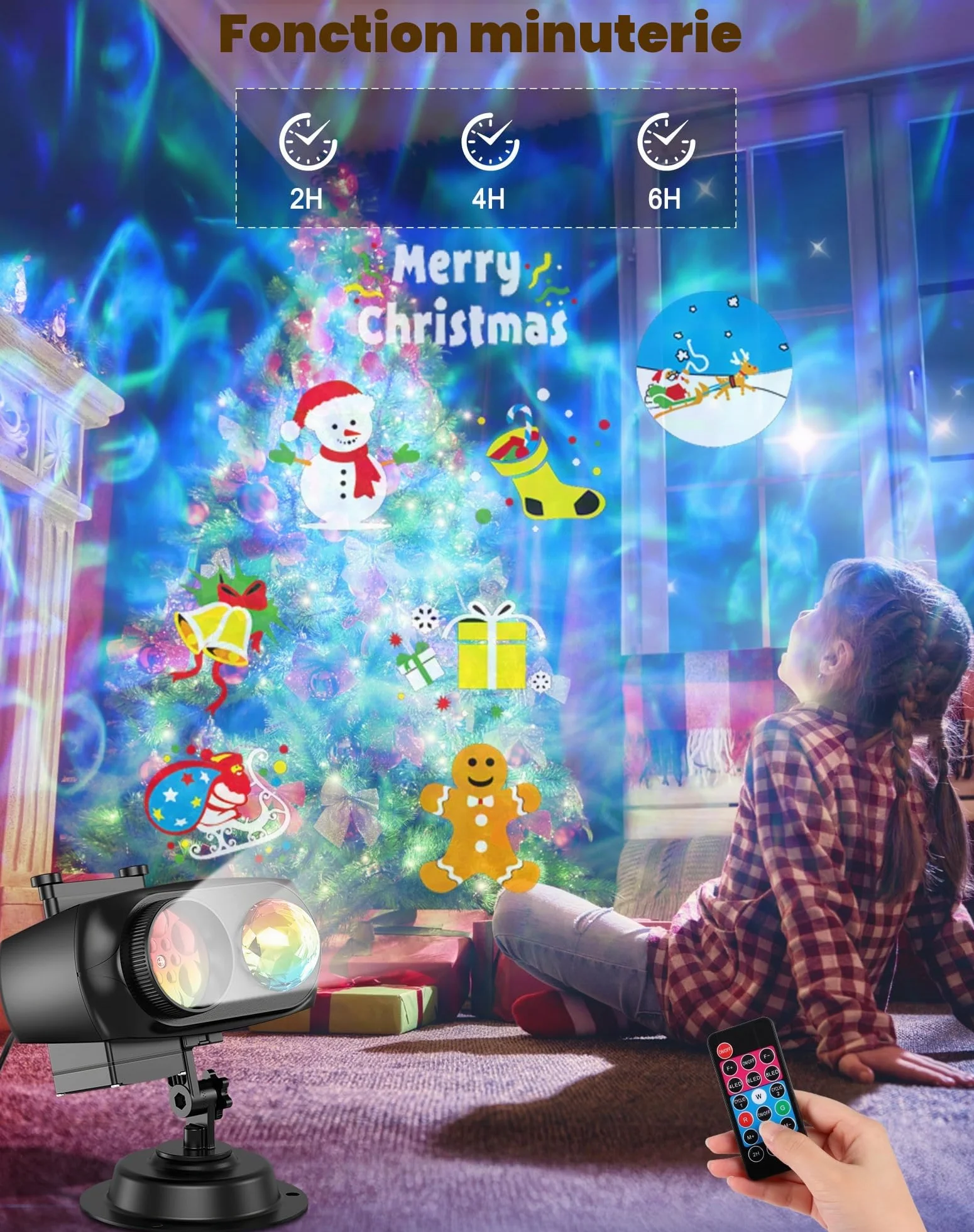 Projecteur Noel Exterieur Étanche avec 12 Diapositives, 10 Effets de Vagues et Télécommande
