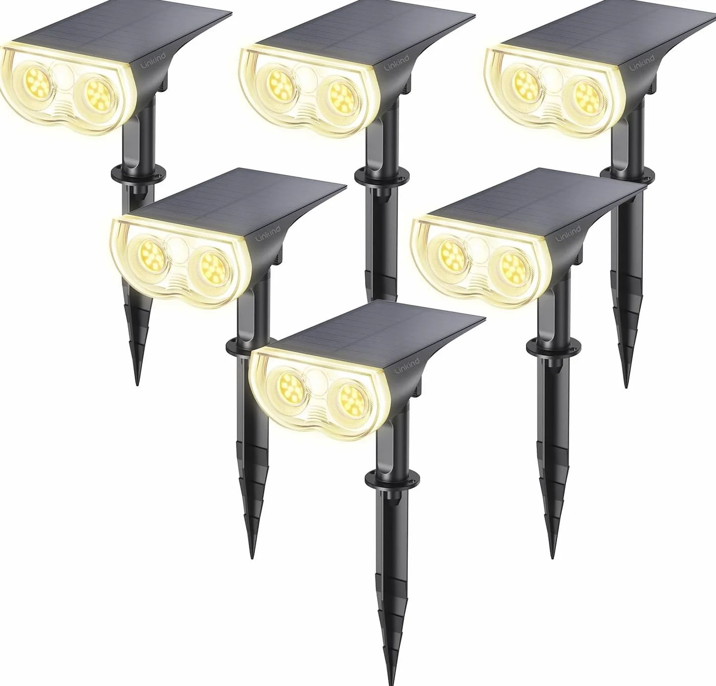 Linkind Lampe Solaire Extérieur 800lm, Spot Solaire 3000K Blanc Chaud, IP65, Lot de 6