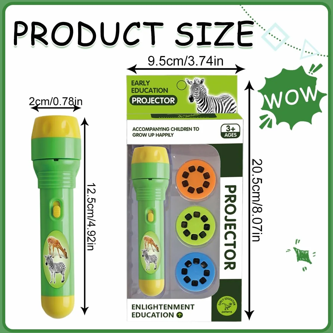 Lampe Torche Projecteur Animal avec 3 Disques Jouet Projecteur Histoire Enfants 3-7 Ans Cadeau Éducatif Scientifique