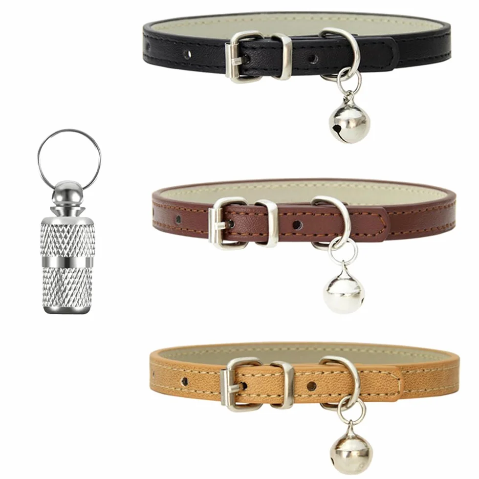 Collier de Chats en Cuir Réglable avec Boucle en Métal et Clochette 3 Pièces