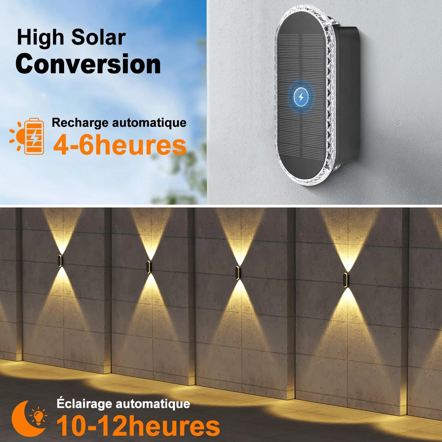 ELLASAY Lampe Solaire Exterieur Applique LED Lot 4 Up Down 1200mAh IP65 Étanche 3000K/4000K/6500K