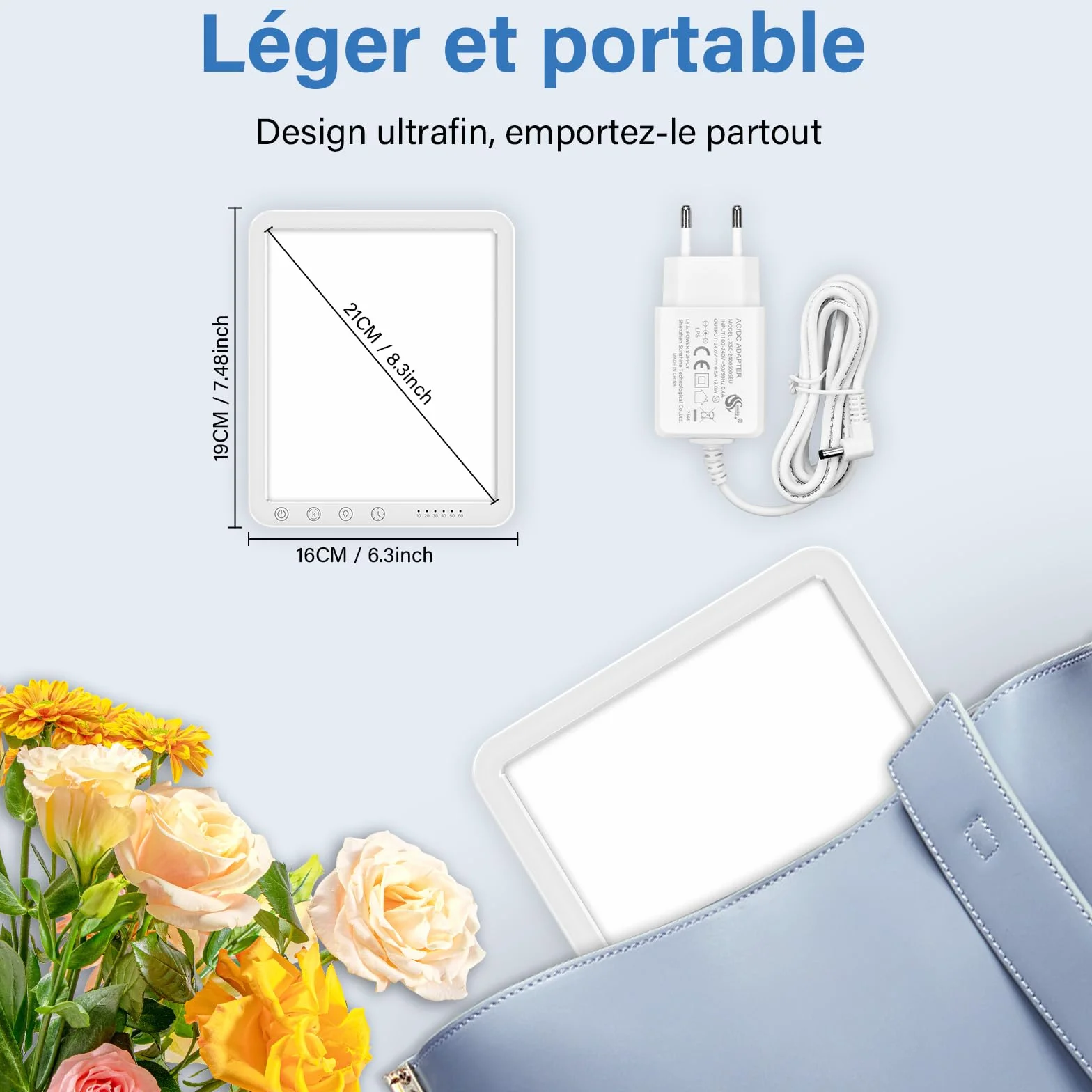 BOOTEEK Lampe de luminothérapie 15000 Lux Sans UV 3 températures de couleur 5 niveaux de luminosité 6 minuterie Fonction de Mémoire Support Pliant 180°