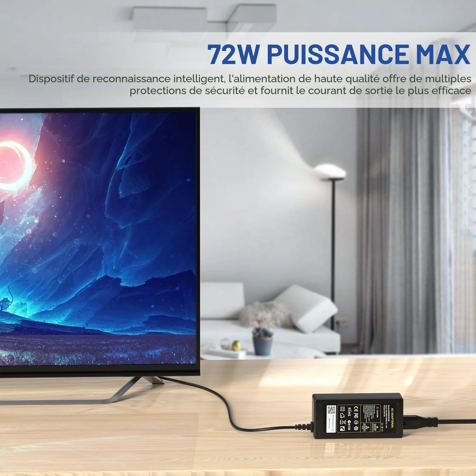 Alimentation 24V 3A 72W Transformateur LED Adaptateur Secteur Chargeur 5.5*2.1mm