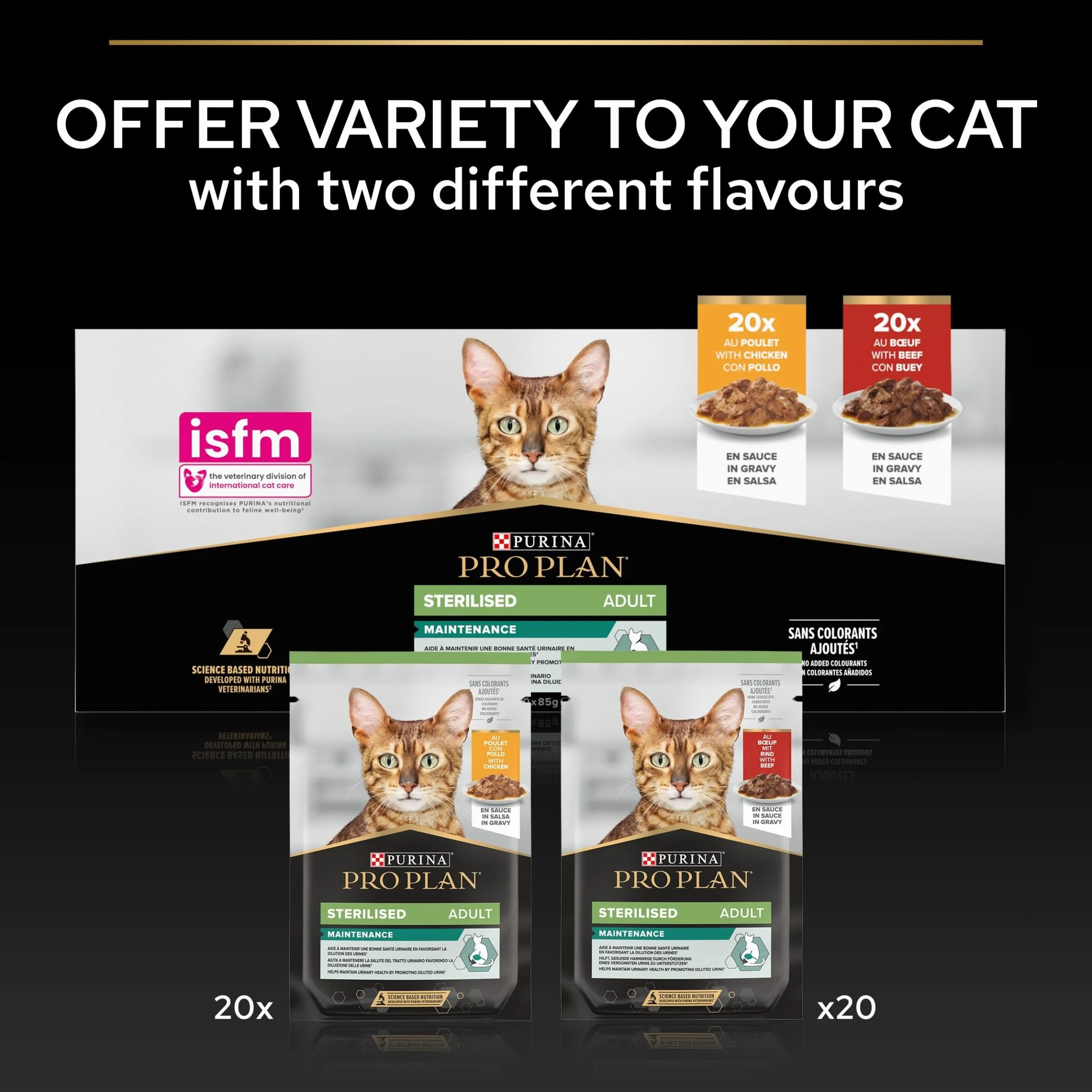PURINA PRO PLAN Adult STERILISED MAINTENANCE Aliment Complet pour Chat Adulte Stérilisé Effilés en Sauce Poulet, Boeuf Sachets 40x85g