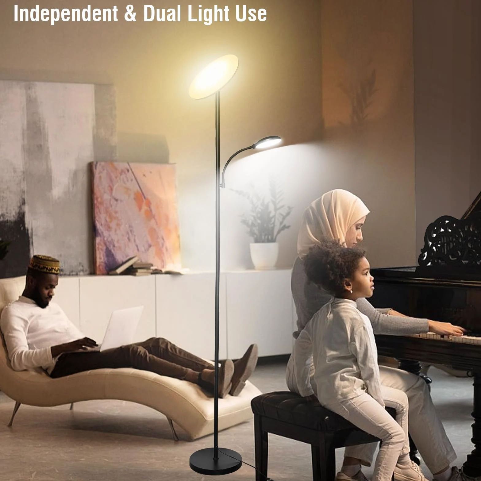 Lampadaire LED 44W 4500LM Dimmable 2700K-6500K avec Télécommande et Contrôle Tactile