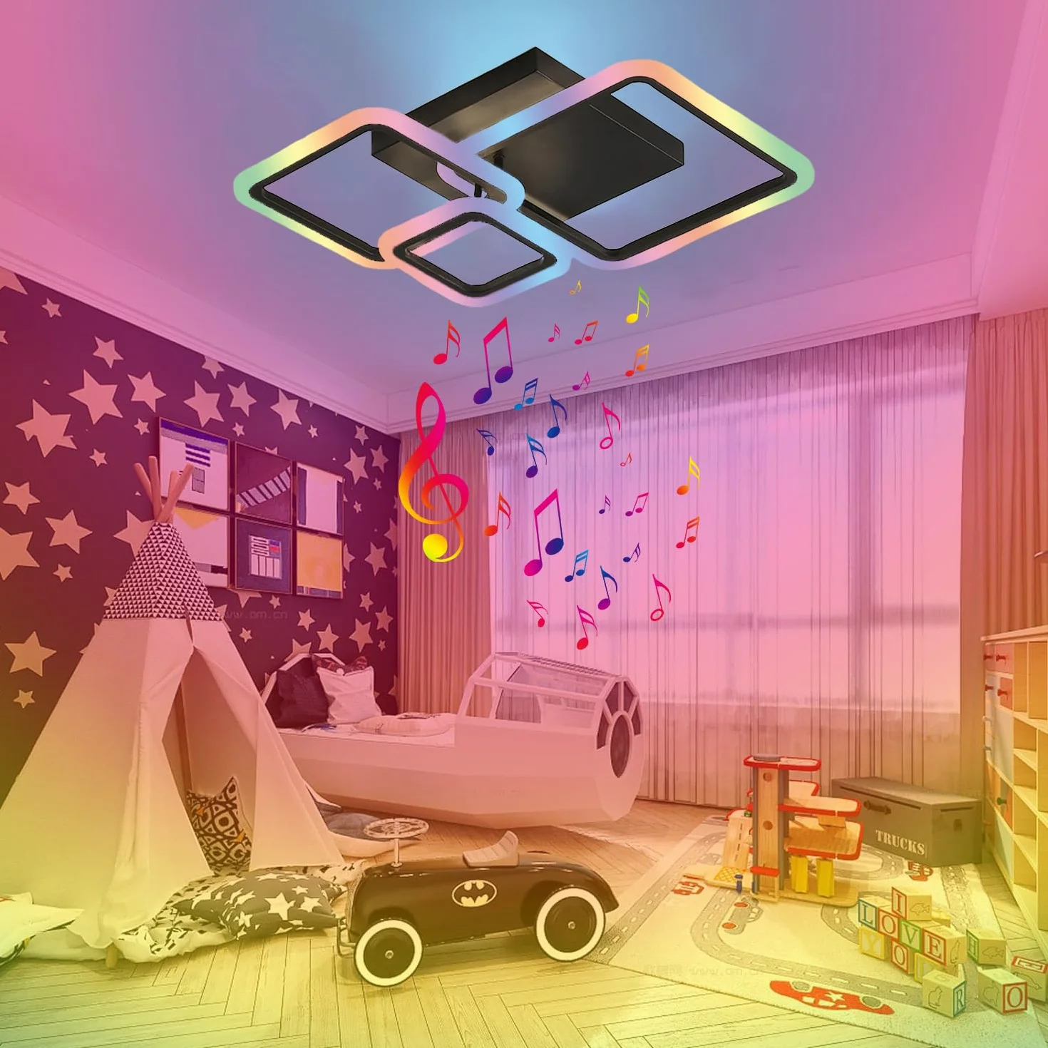 Plafonnier LED RGB 84W avec Haut-parleur Bluetooth Dimmable Lampe de Plafond Carré Moderne