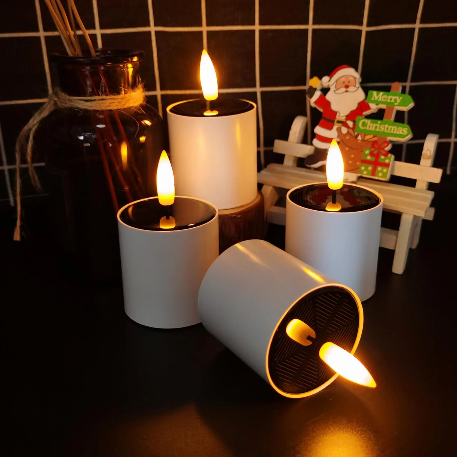 Bougies solaires LED d'extérieur étanches lot de 6 avec capteur crépuscule à l'aube vacillantes