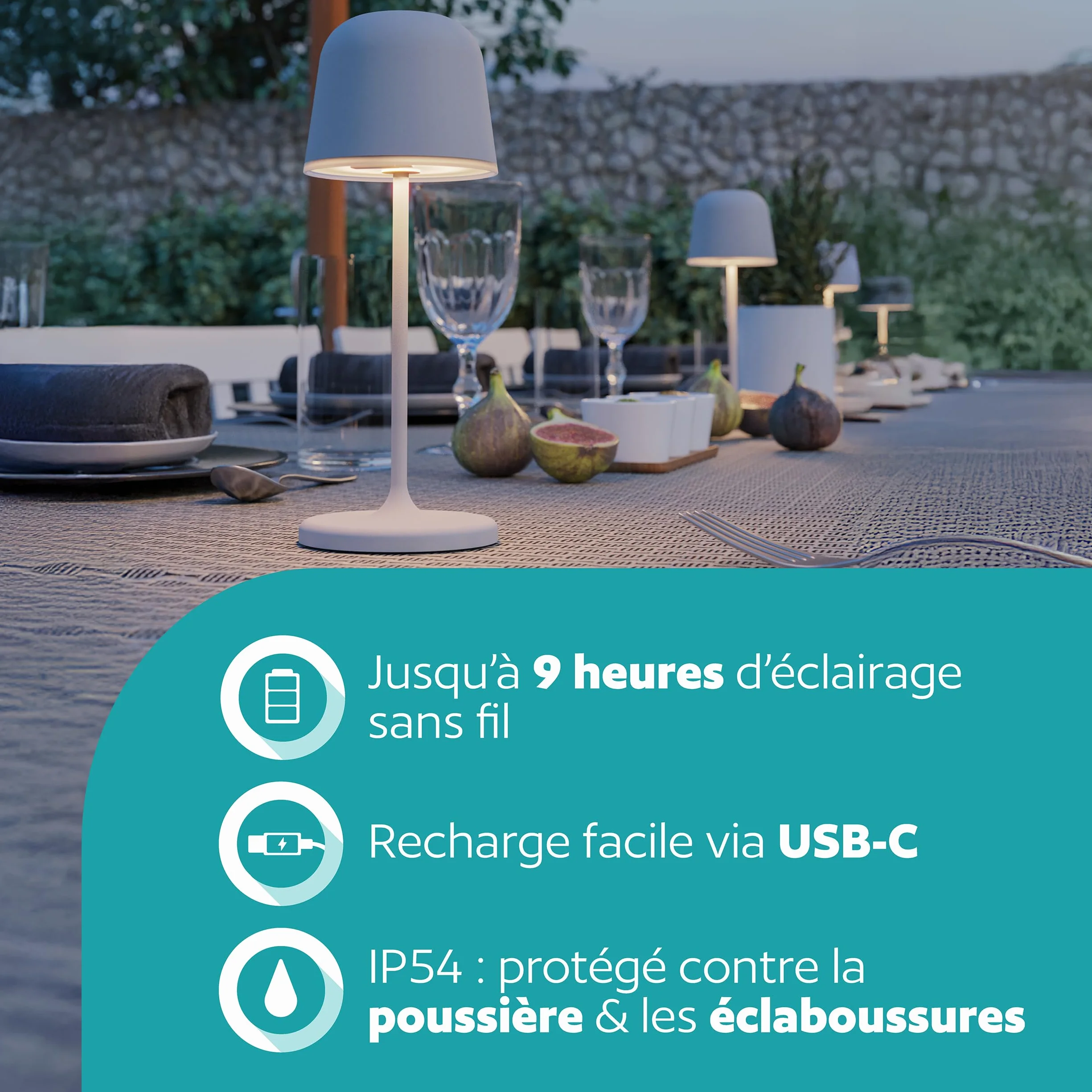 Eglo Lampe de table extérieure LED sans fil Mannera-S, rechargeable tactile, IP54, aluminium, acier brun rouille