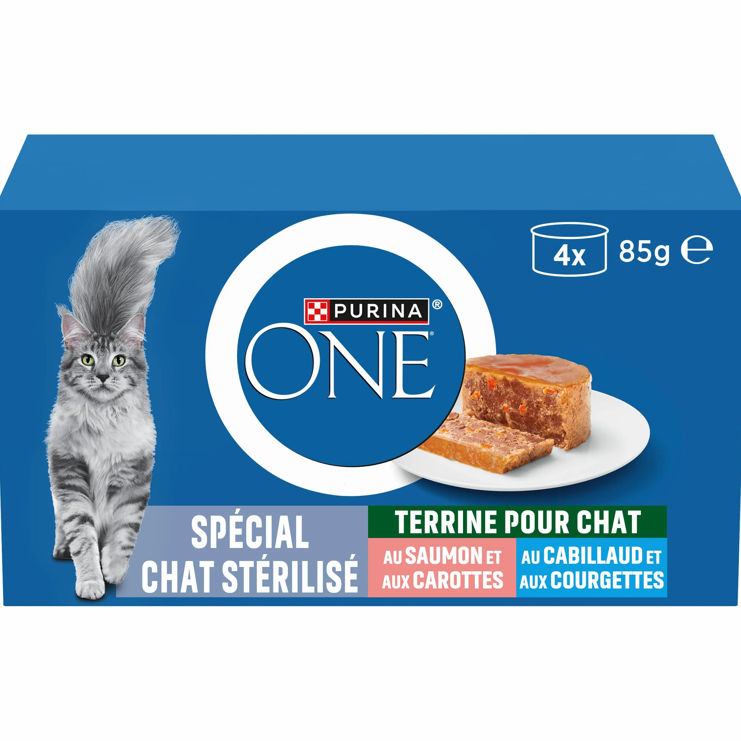 PURINA ONE Terrines Chat Stérilisé Saumon Cabillaud 4 x 85 g