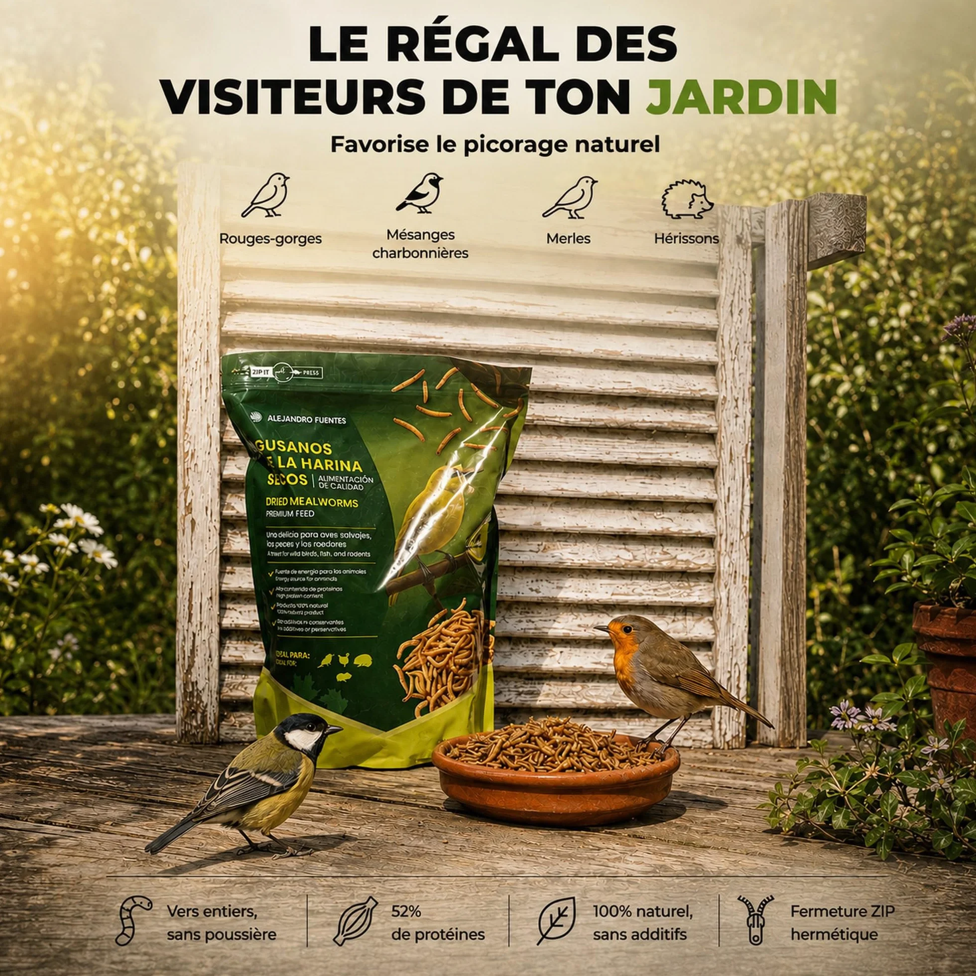 AF® vers de Farine Séchés Premium 300g 52% Protéines Snack Naturel pour Hérisson Reptiles et Rongeurs