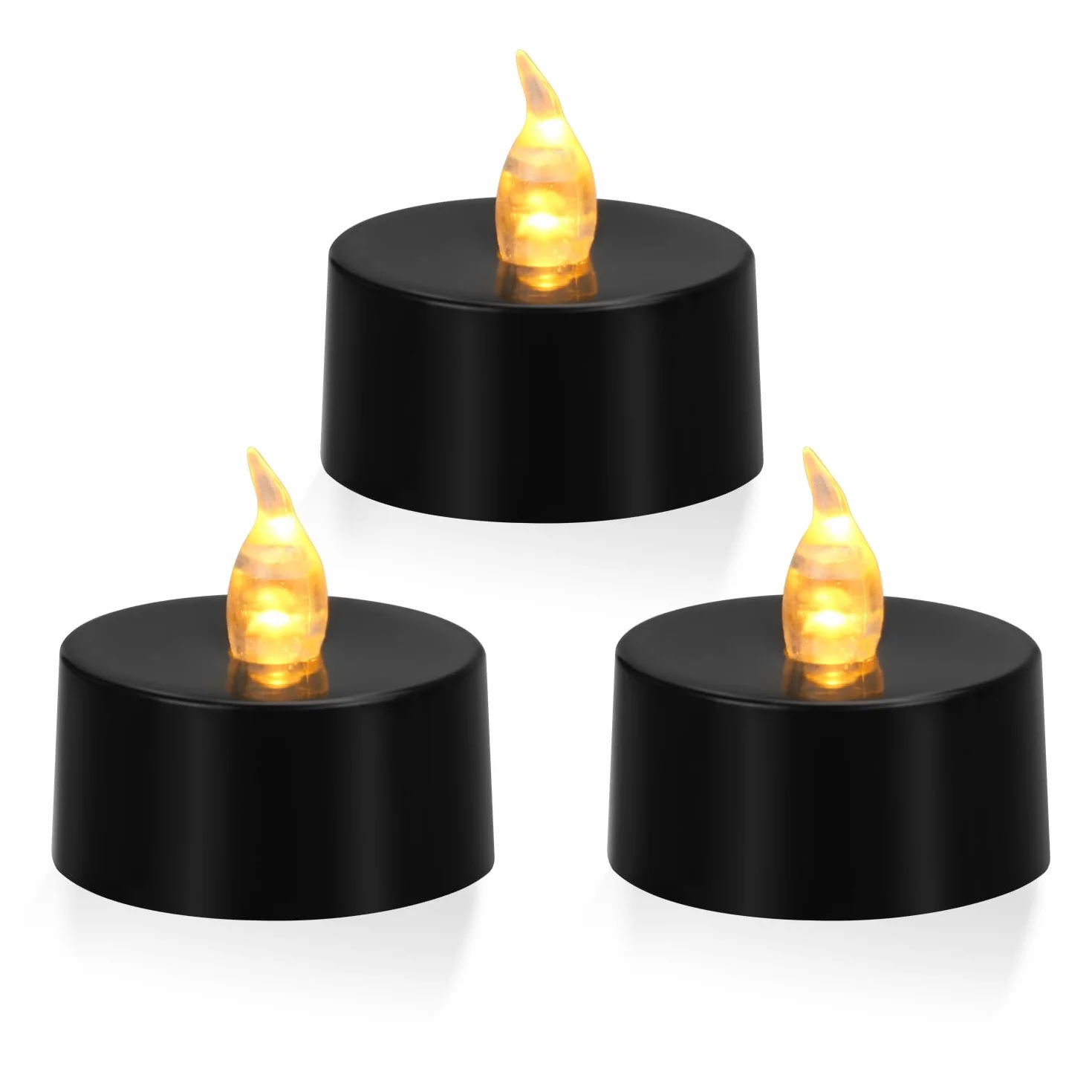 Bougies chauffe-plat LED jaune chaude base noire lot de 12