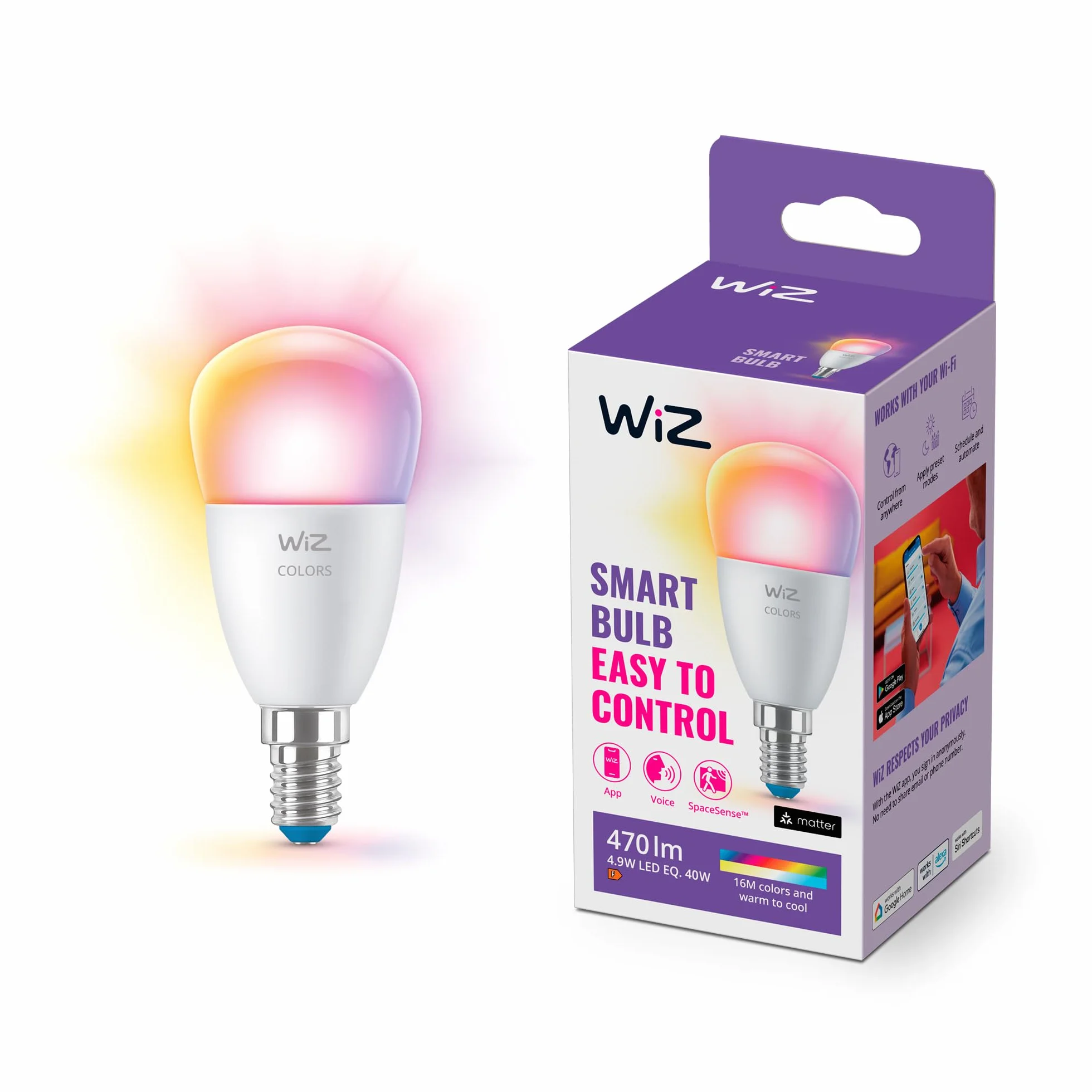 WiZ ampoule Wi-Fi E14 40W 470 lumen compatible Alexa Google Assistant Apple HomeKit