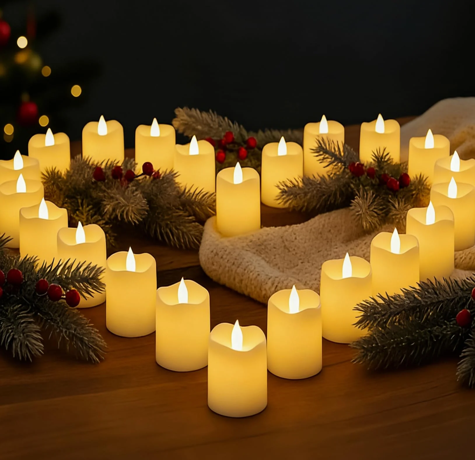 Bougies à LED 24 Pièces, Bougies Chauffe Plat sans Flamme Électroniques, LED Thé Flamme Réaliste pour Mariage Maison