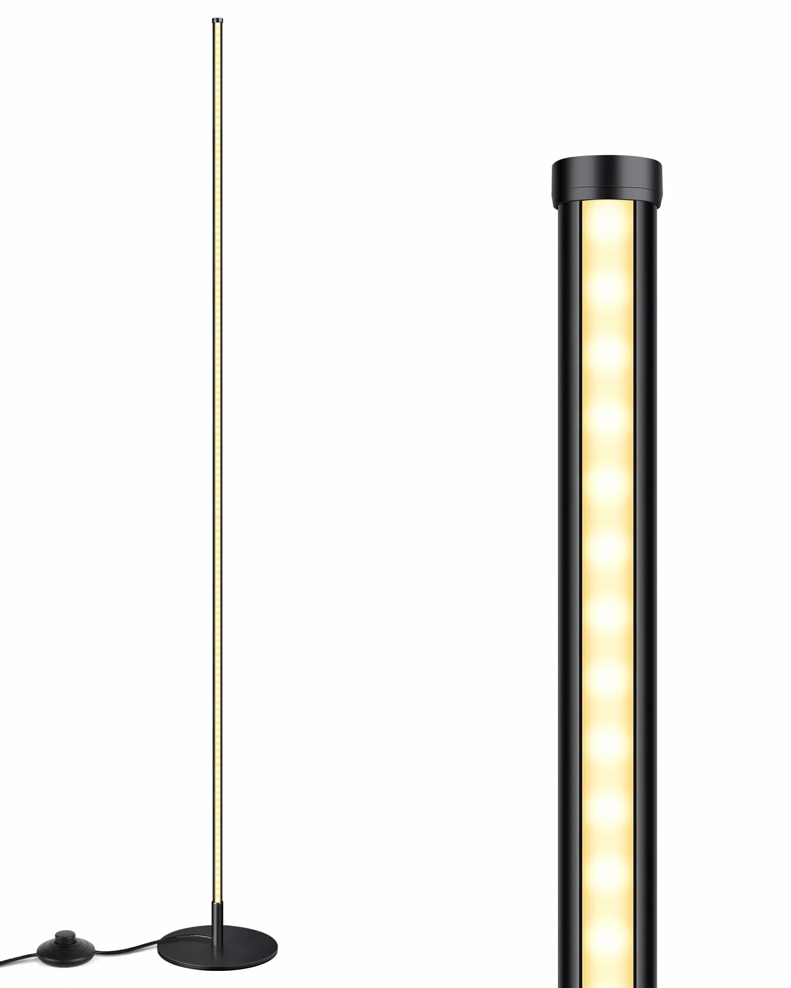 EDISHINE Lampadaire sur Pied LED 3000K Blanc Chaud Intensité Variable Interrupteur à Pied Lampe d'Ambiance Moderne Noir