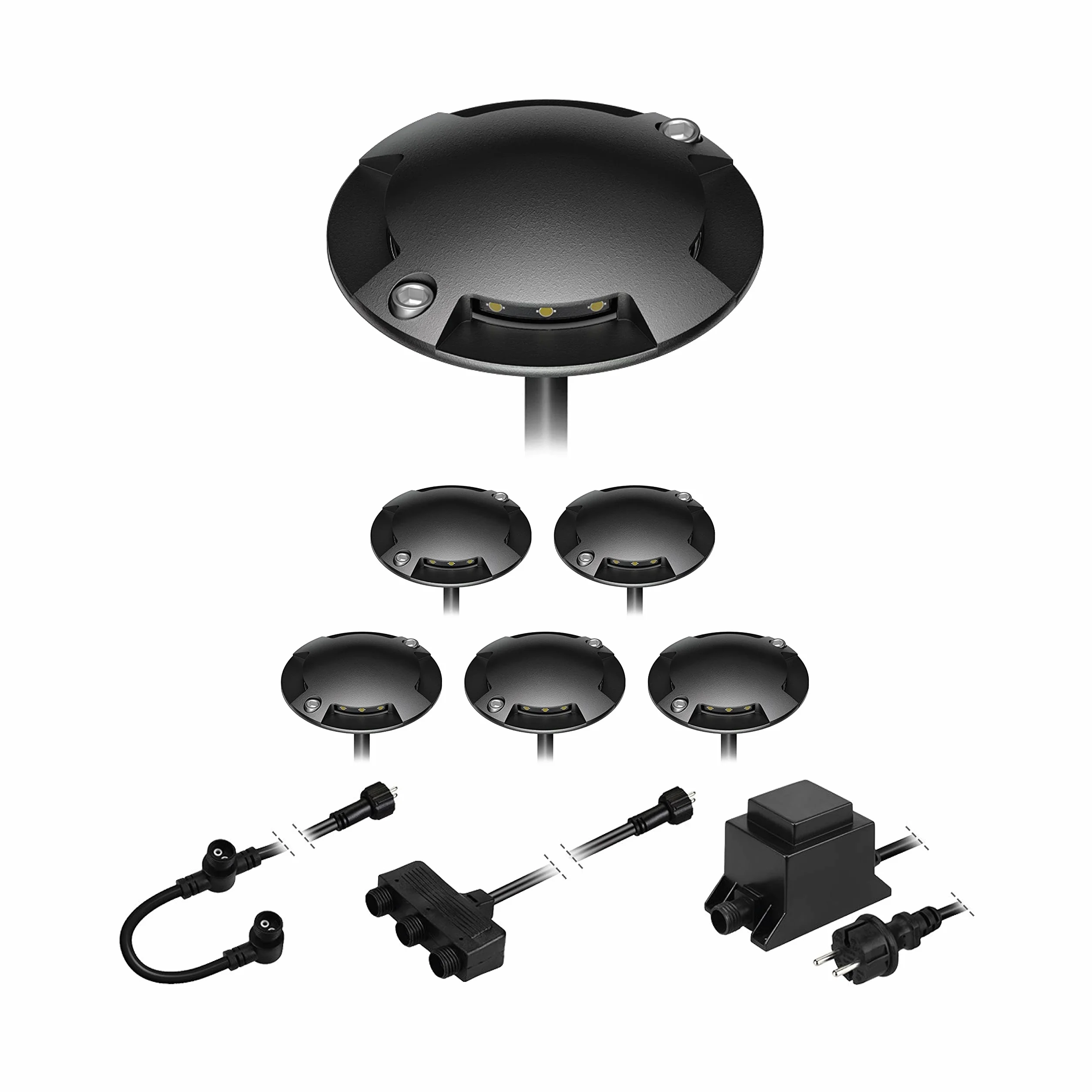ledscom.de Lampe LED de sol en saillie Bunda 4 flammes extérieur noir carrossable blanc chaud 6 pièces