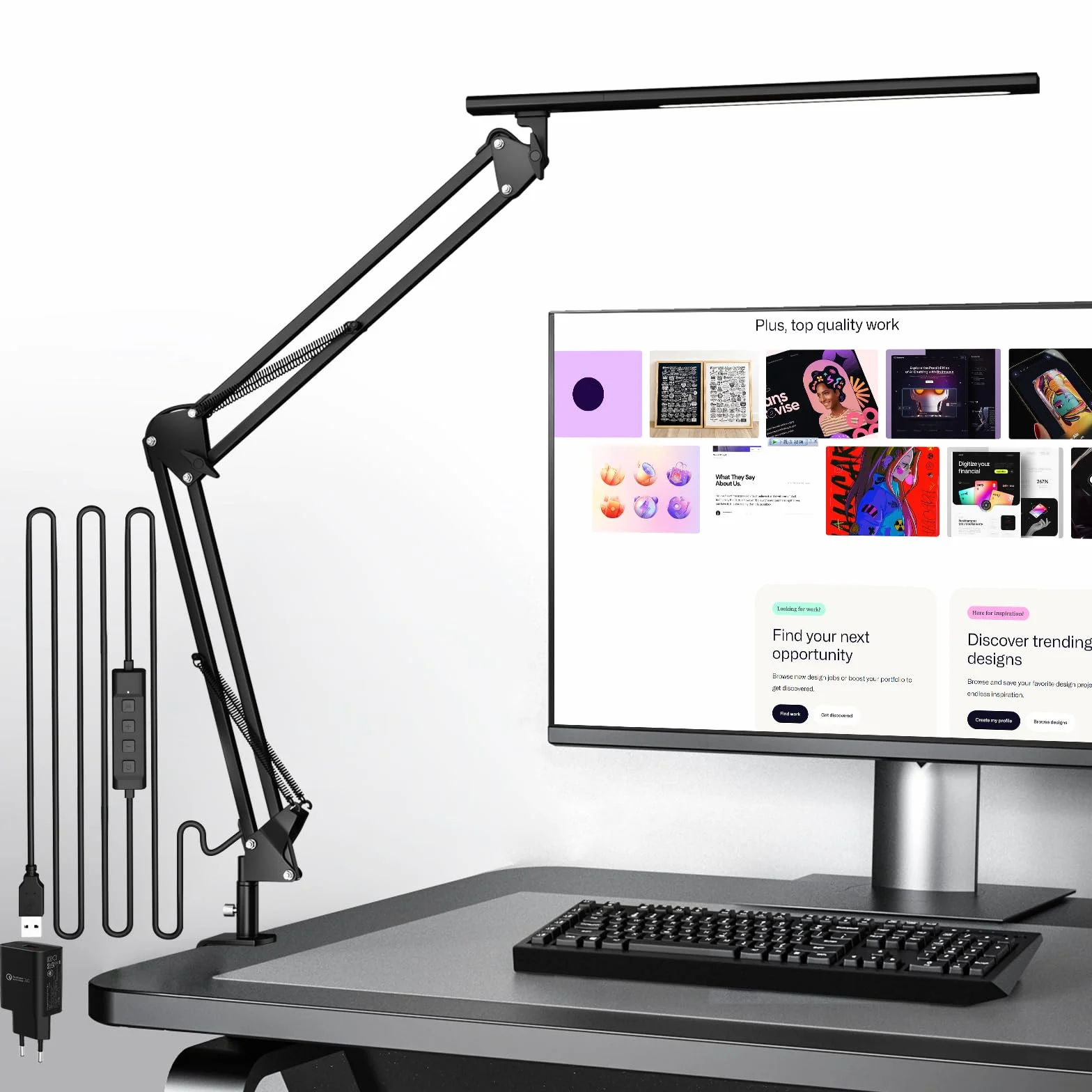 VERSKI Lampe de bureau LED 12W 5 températures de couleur et luminosité réglables avec adaptateur QC 3.0