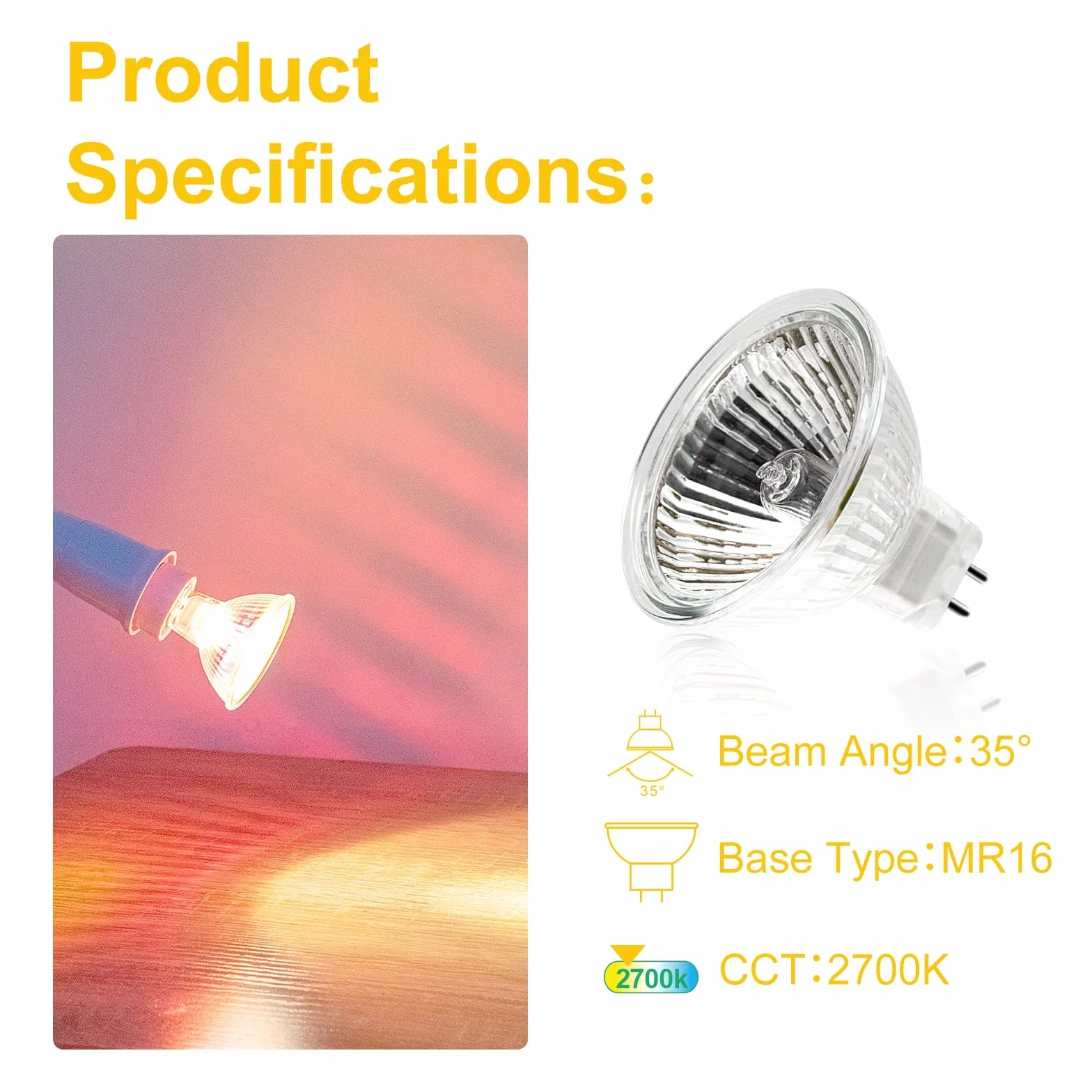 Ampoules Halogènes MR16 12V 35W GU5.3 Dimmable Blanc Chaud 2700K Pack de 6