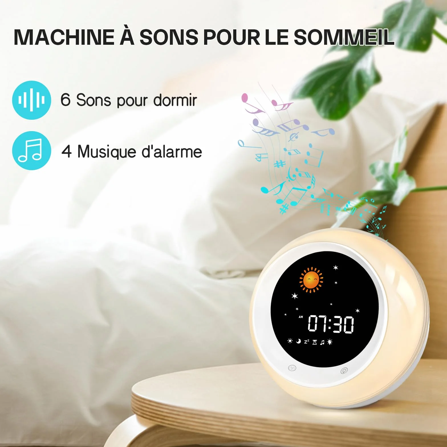 Reveil Enfant Lune et Soleil Entraîneur de Sommeil avec Veilleuse Machine Sonore Minuterie de Sommeil 2025