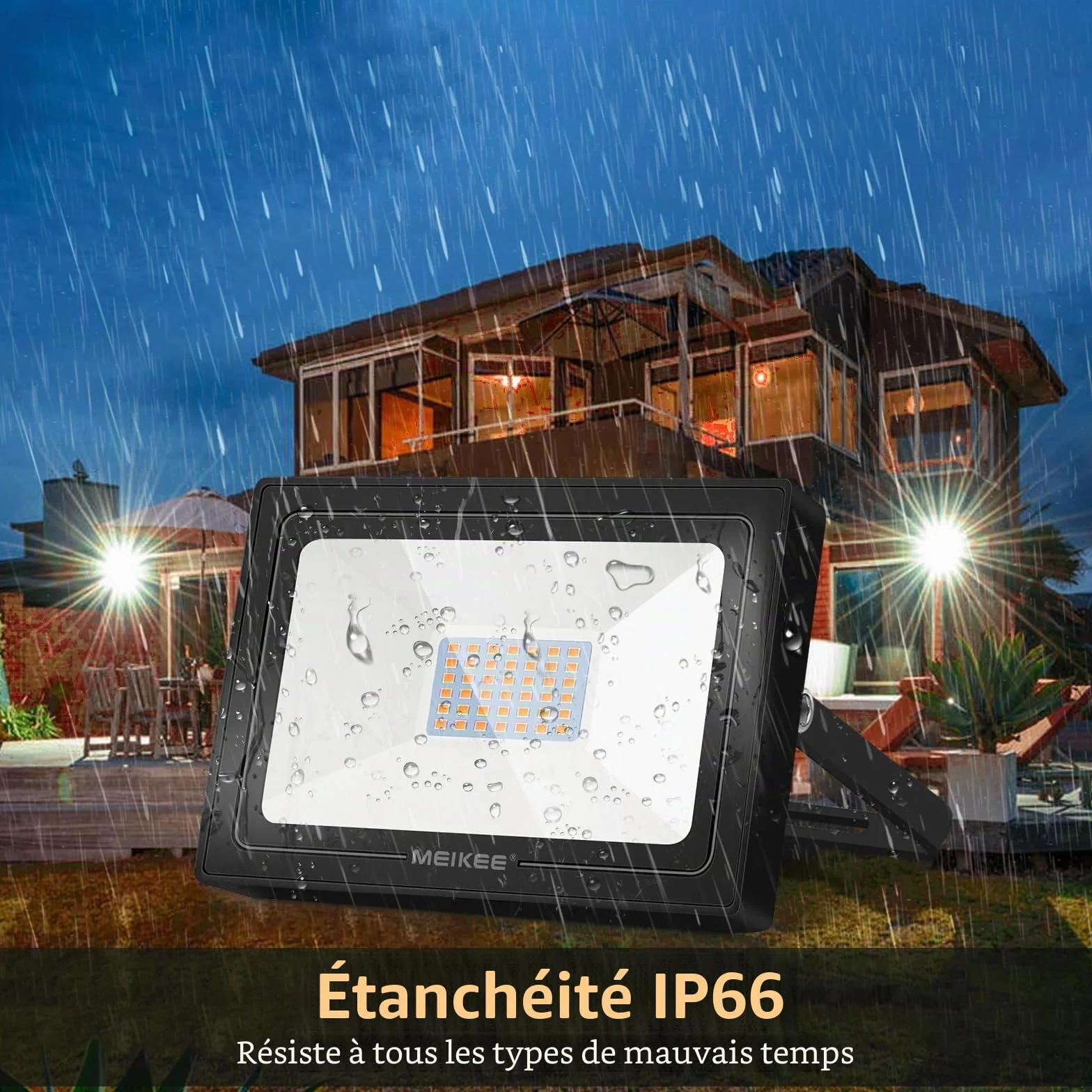 MEIKEE Projecteurs LED Extérieur 35W Lot de 2 Spot LED IP66 Étanche 3000LM Blanc Chaud 2700K