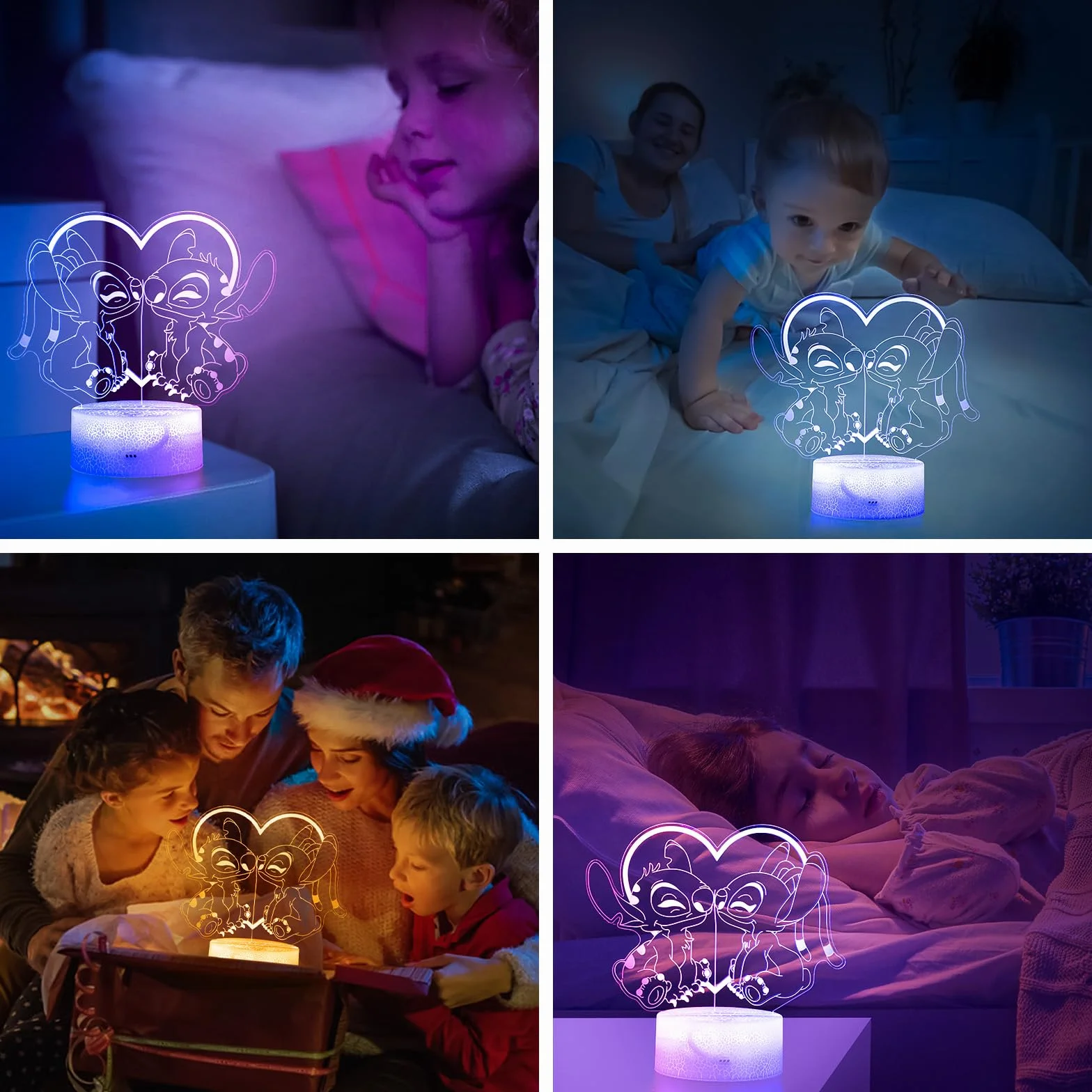 Lampada Stitch 3D LED 32 Couleurs Double Affichage Veilleuse avec Télécommande Smart Touch Décoration Chambre Enfant Cadeau Anniversaire Noël