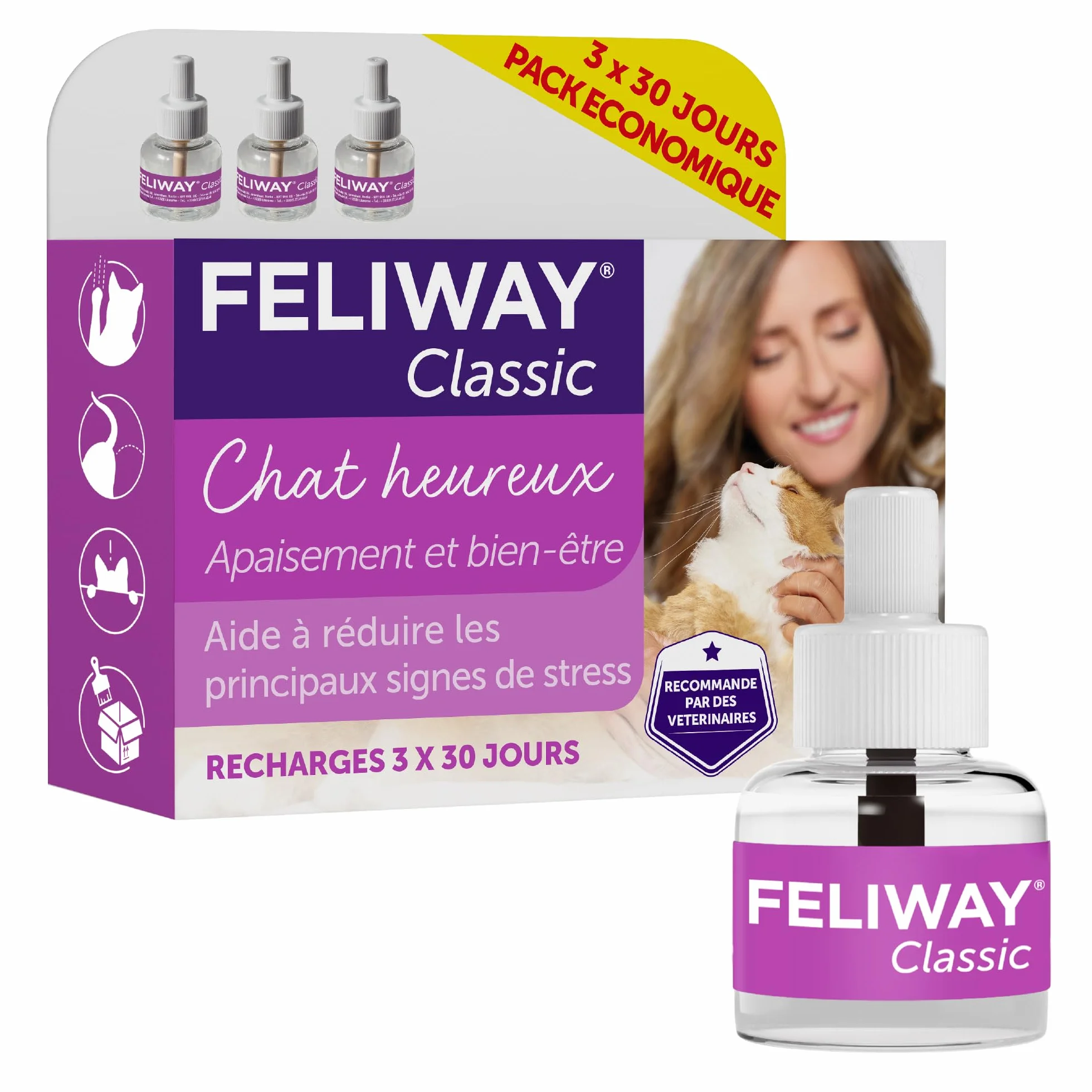 FELIWAY Classic Anti-Stress pour Chat Pack économique 3 recharges 3x30 Jours