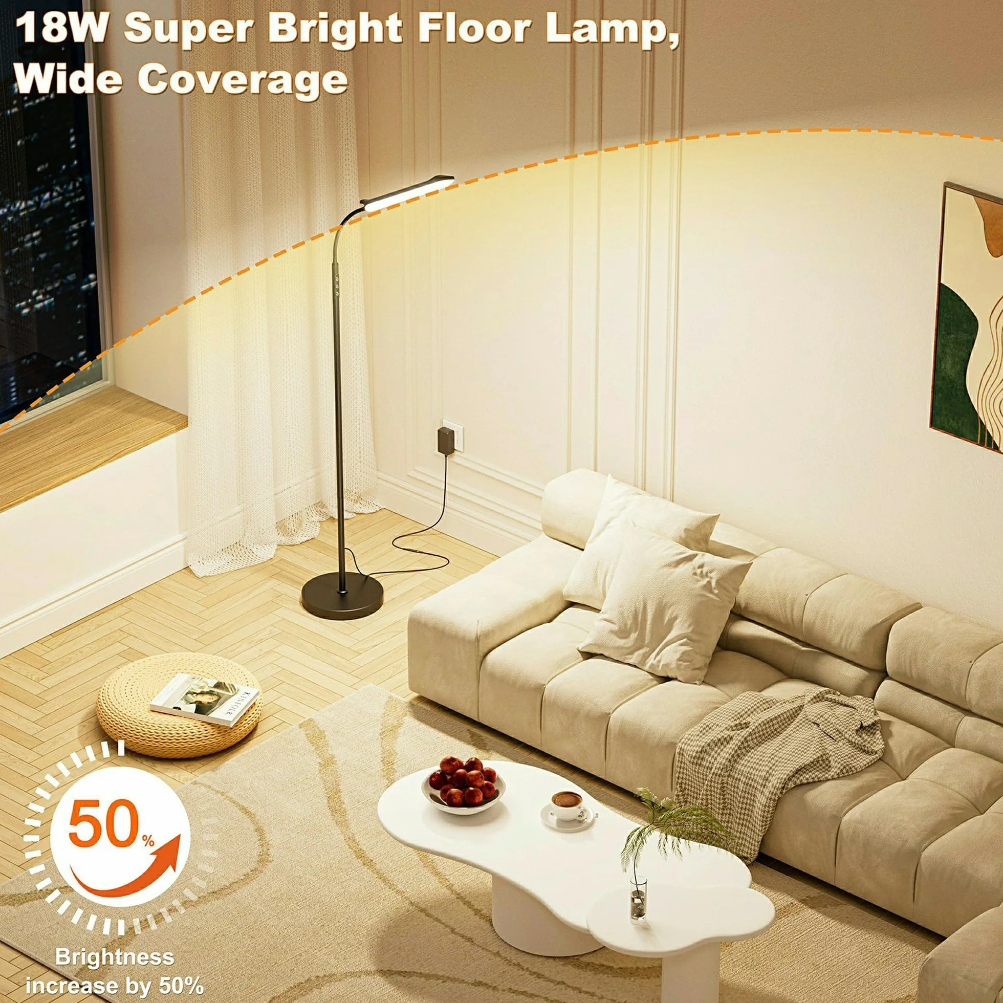 Lampadaire sur Pied LED Dimmable 18W 1800 Lumens 2700K-6500K avec Télécommande et Contrôle Tactile