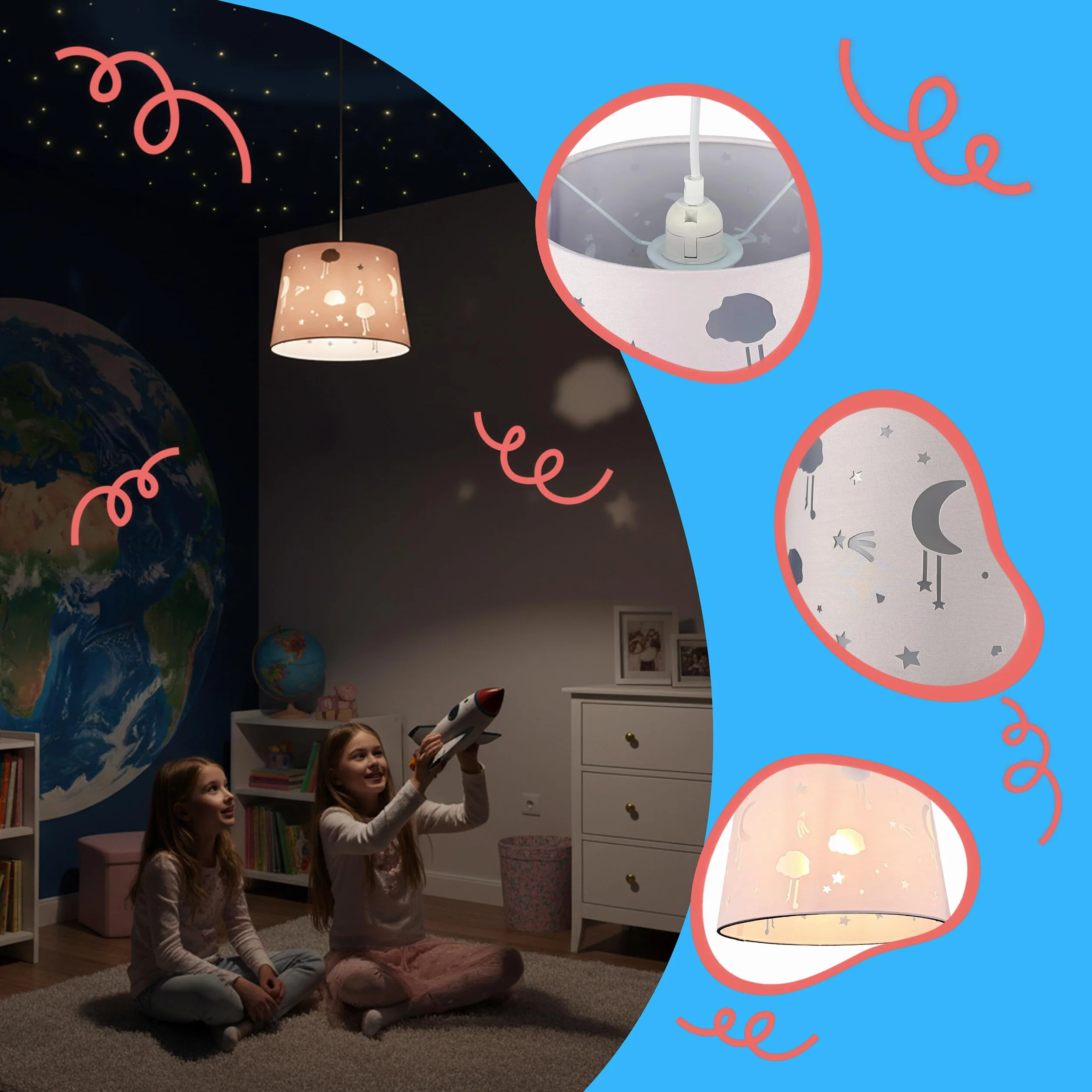 Relaxdays Lampe Suspendue Ciel étoilé Chambre d'enfant 119 x 27 x 27 cm Rose