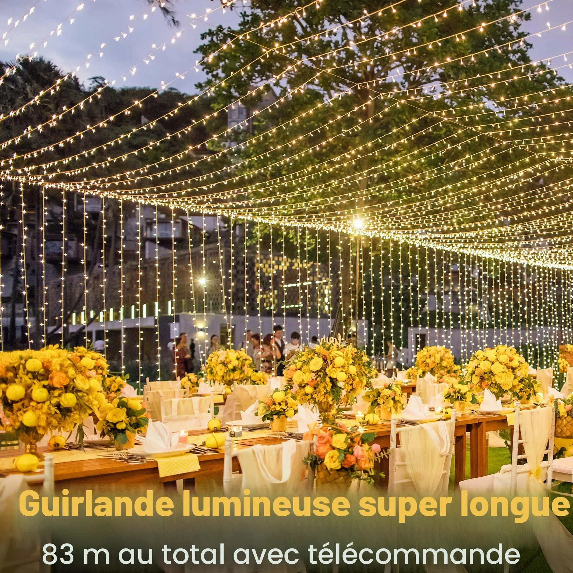 Ollny Guirlande Lumineuse 80m 800 LED IP44 Étanche avec Télécommande 8 Modes 3 Minuteries Blanc Chaud