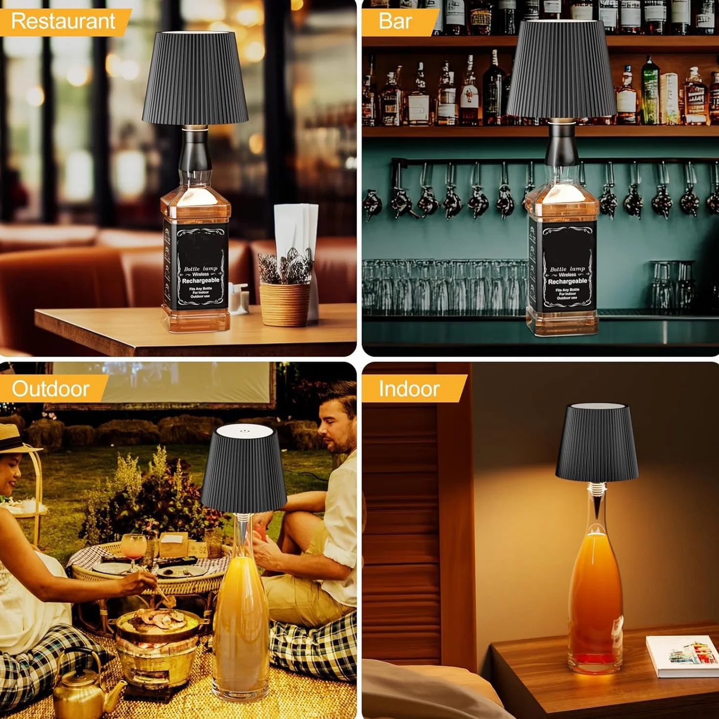 Lampe Bouteille LED Rechargeable IP54 Sans Fil, Tactile 3 Modes Température Couleur Réglable