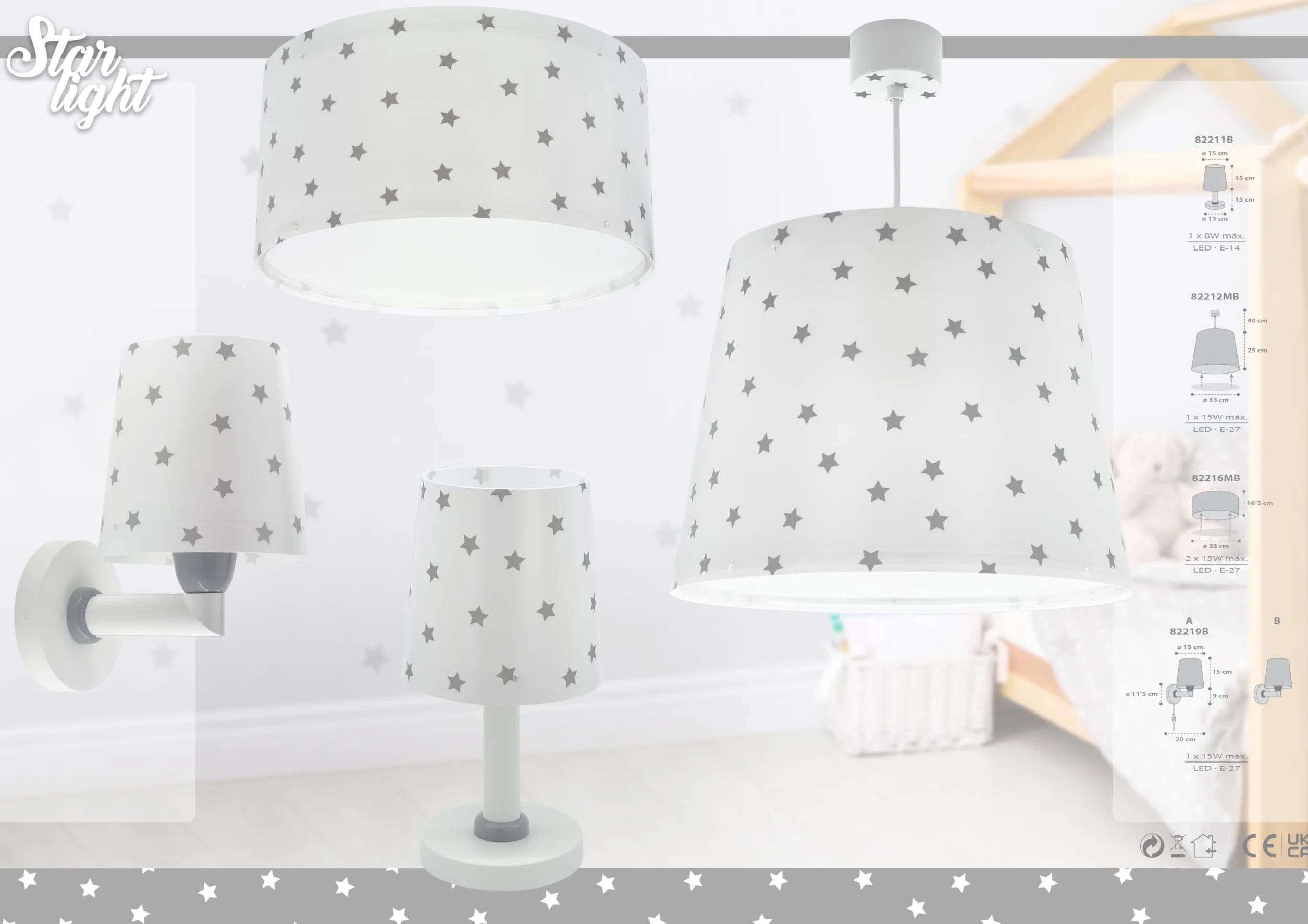 Dalber Estrellas Blanco Lampe murale enfant Motif nuages Star Light E27