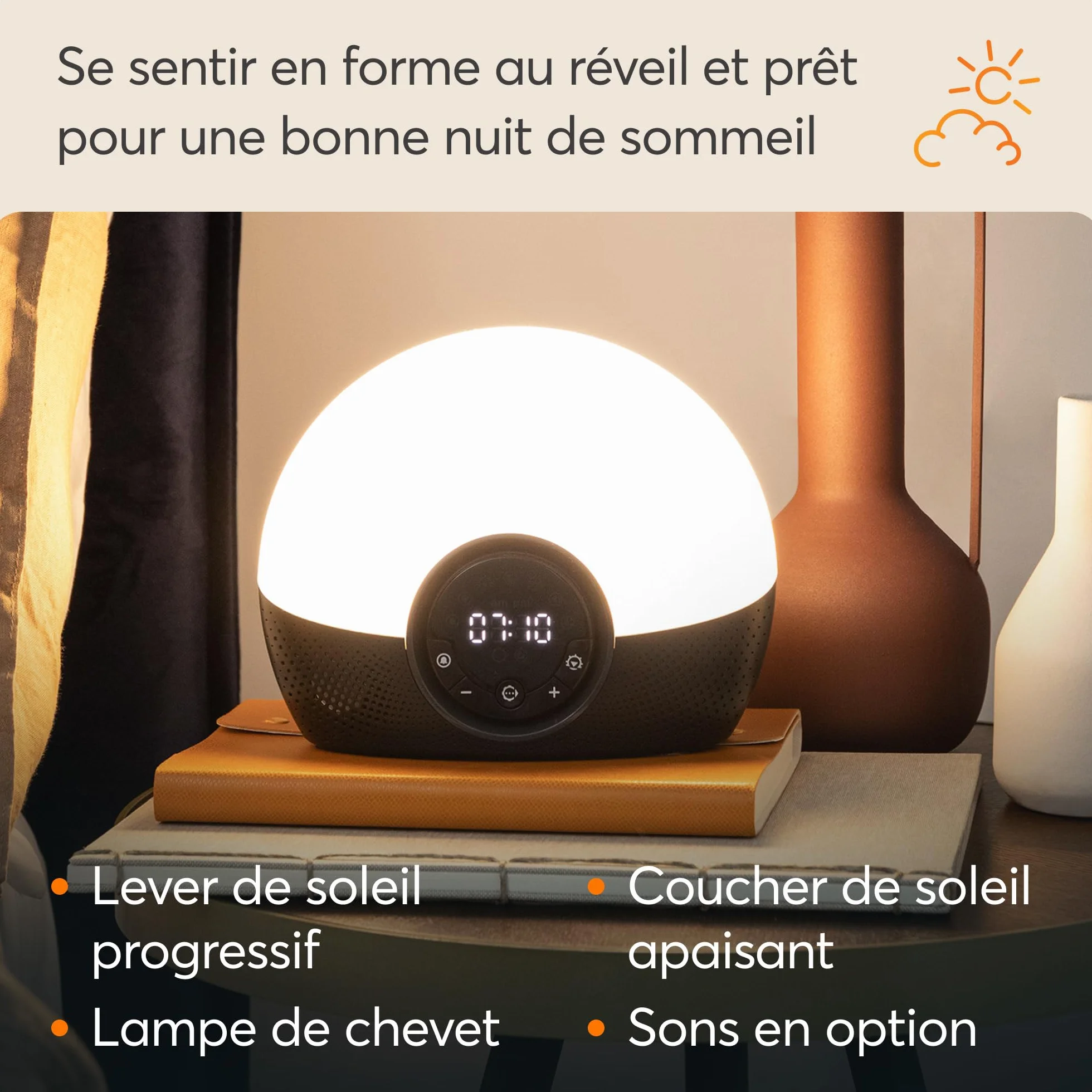 Lumie Bodyclock Glow 150 Réveil Simulation Aube Crépuscule Lumière Réglable 10 Sons Nude Noir