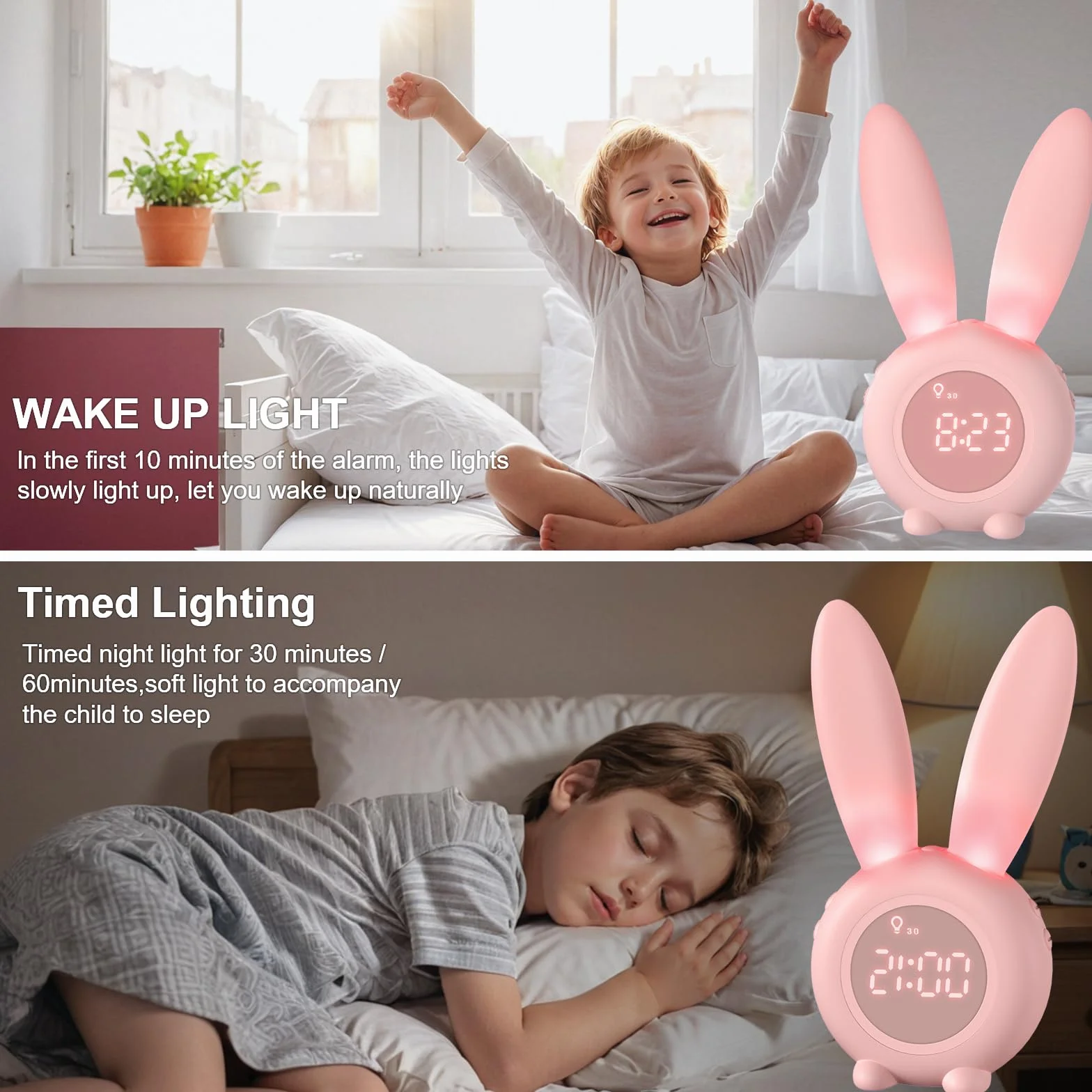 Réveil Matin à Induction en Forme de Lapin Intelligent avec Affichage Temps/Date/Température et Contrôle Vocal