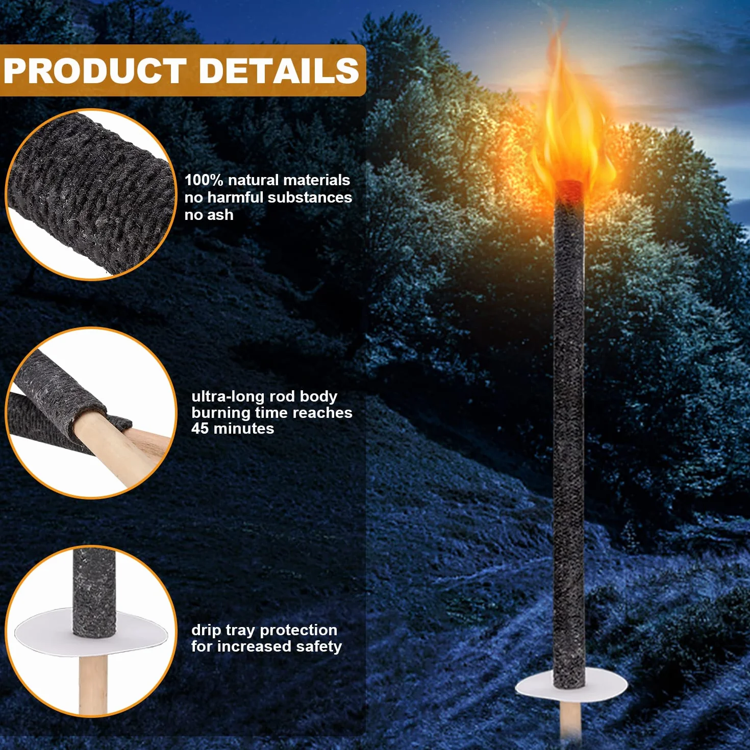 Torches de cire pour l'extérieur 42cm 50 pièces 45 min de combustion