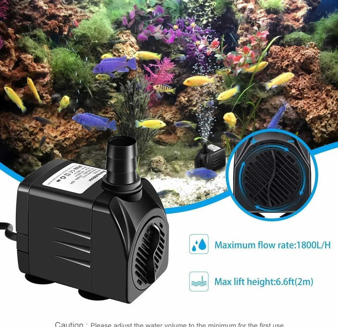 Pompe À Eau Submersible 25W 1800L/H 3 Gicleurs 13mm-16mm-19mm