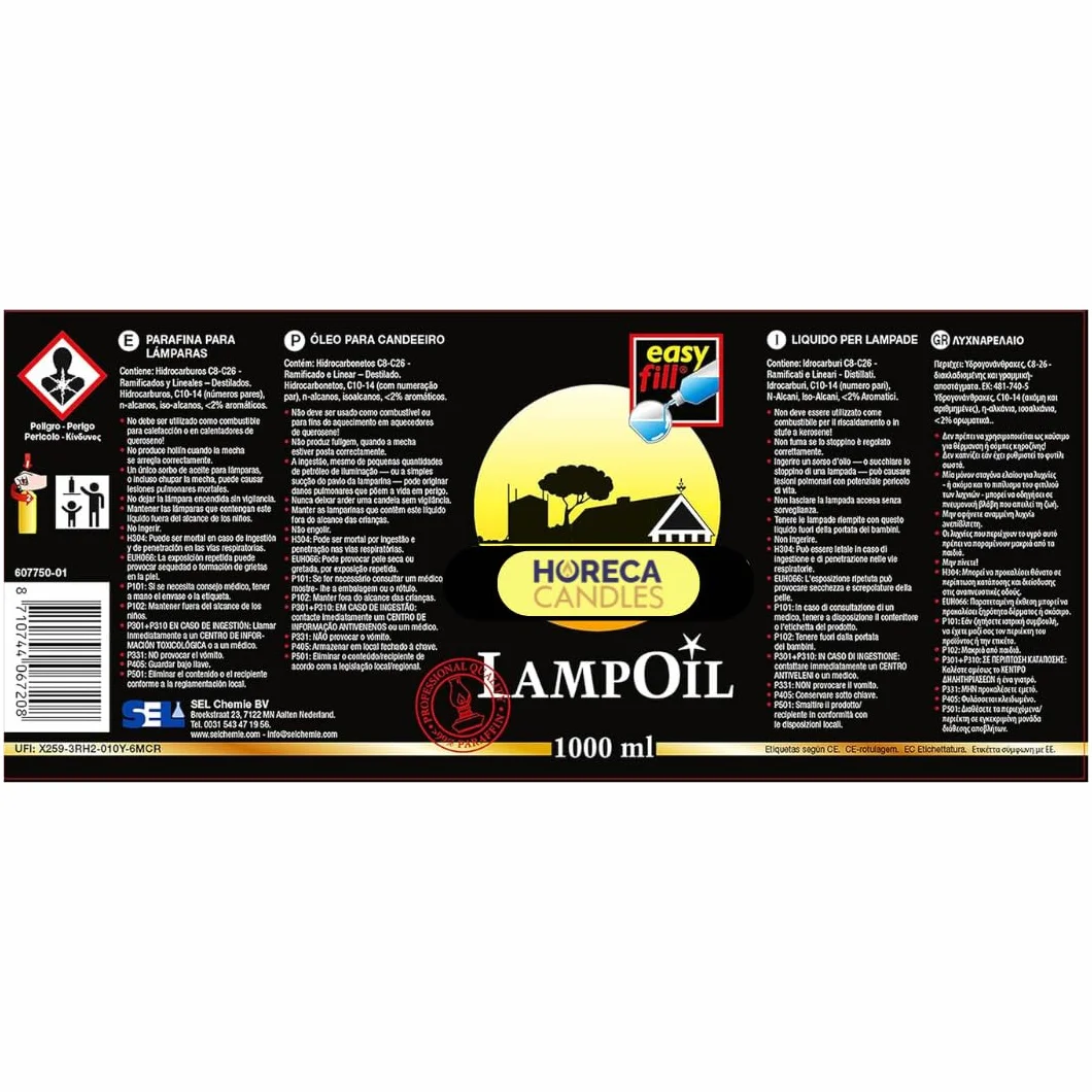 HORECA CANDLES Huile de Lampe 4x1L Paraffine Liquide Pure 99% Longue durée sans Fumée ni Odeur