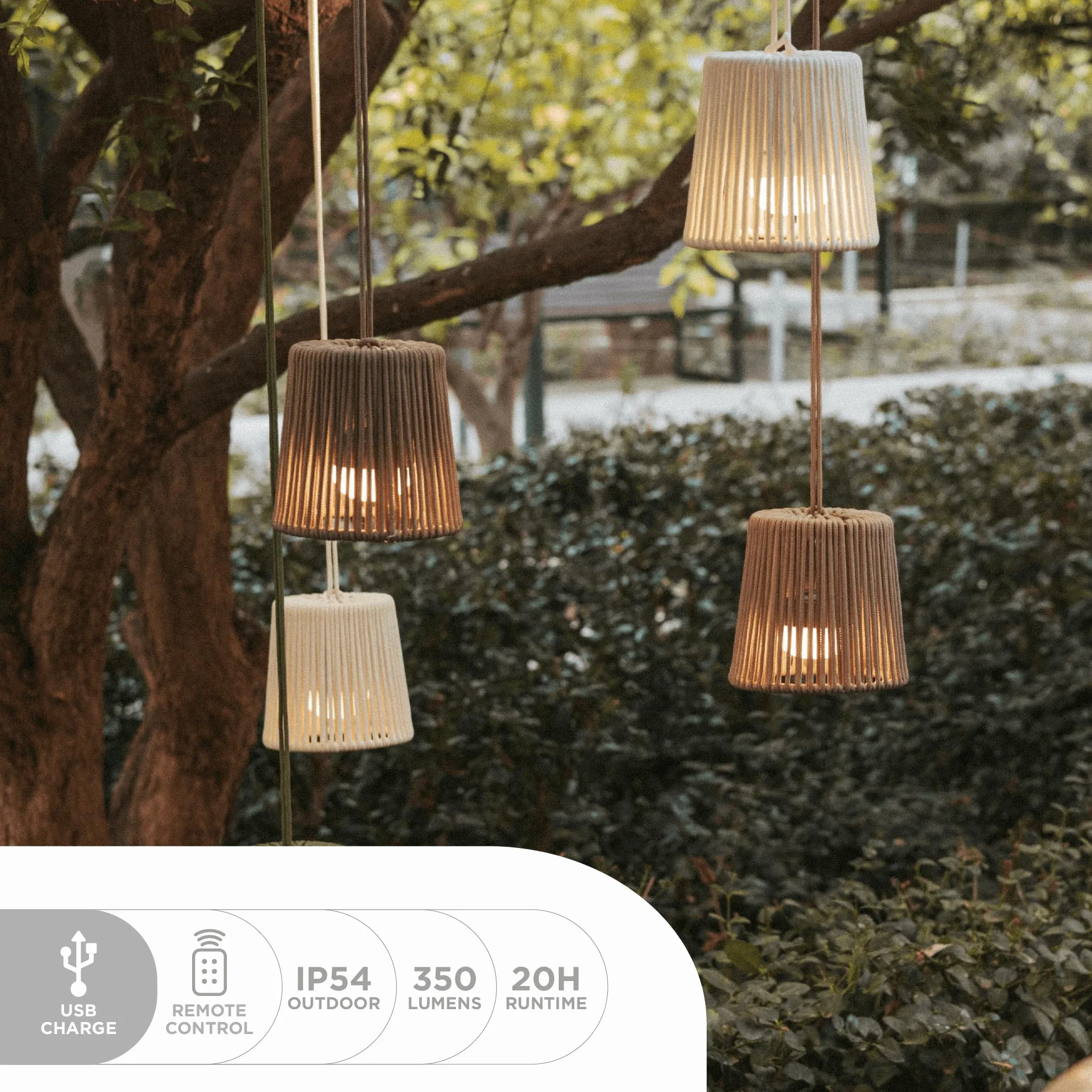 newgarden Conta Mini Lampe suspendue LED portable avec télécommande et batterie rechargeable USB Blanc