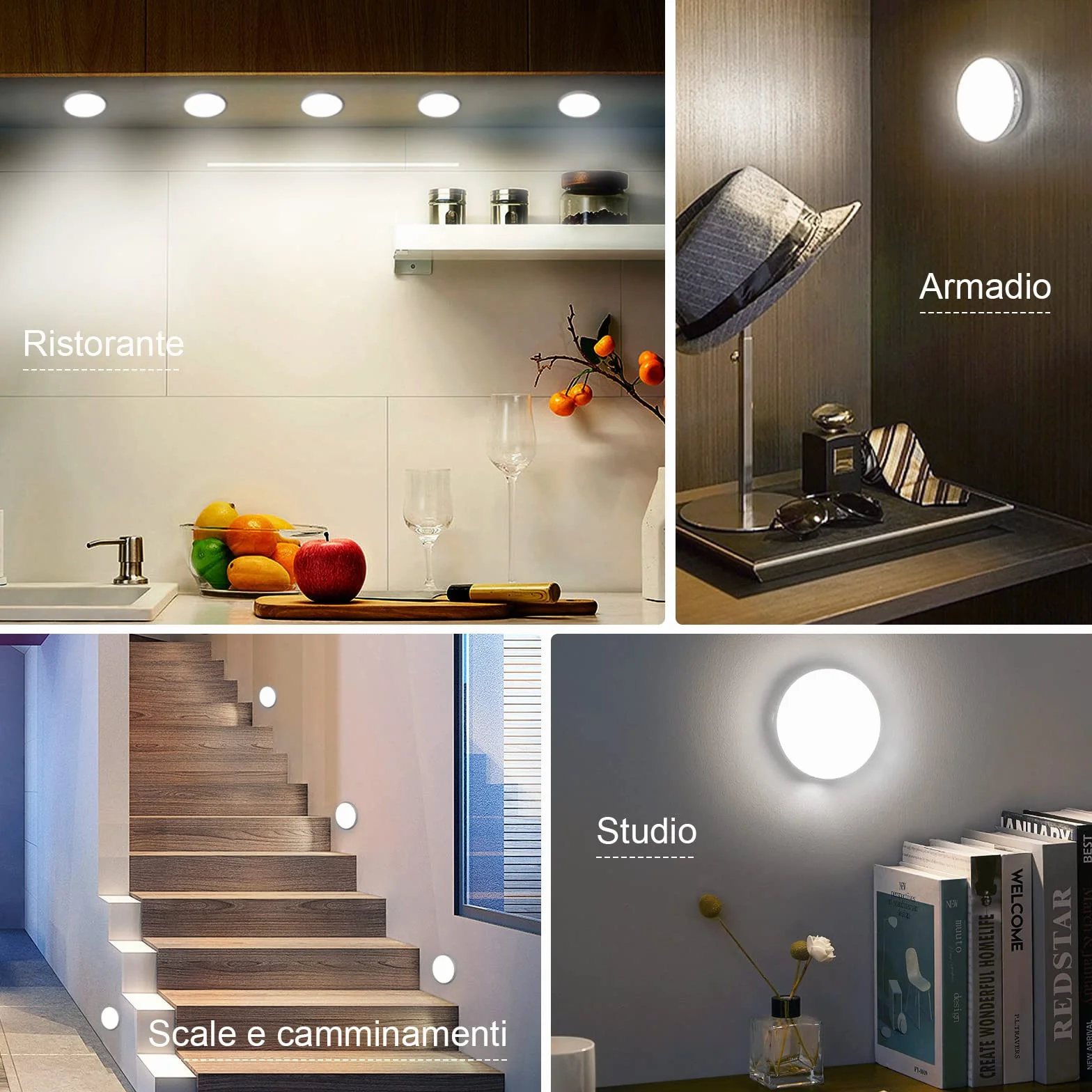 Veilleuse LED Automatique Rechargeable USB Lot de 3, Lampe Détecteur de Mouvement 6000K 8 LEDs 400mAh Base Magnétique