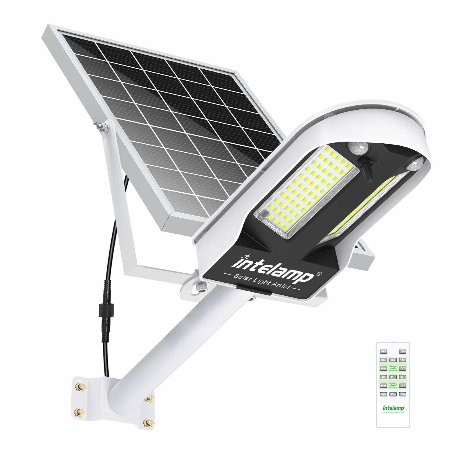 intelamp Lampe Solaire Exterieur Double Capteurs 12500 mAh 3000 lm Projecteur Solaire Super Lumineux avec Télécommande 4 Modes
