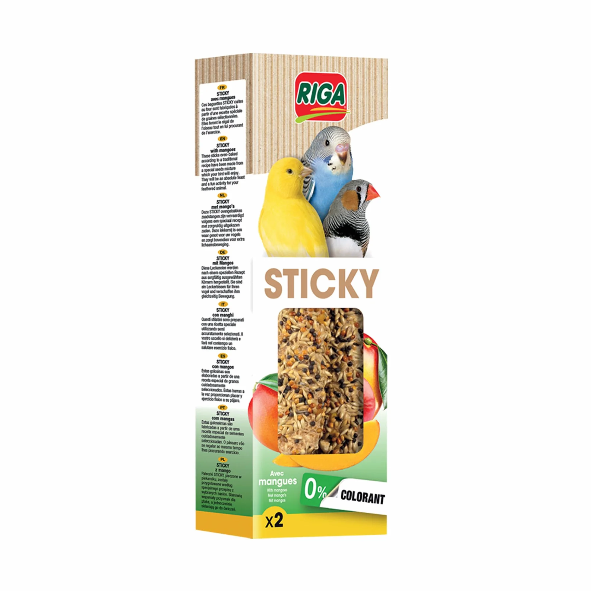 RIGA Barres De Sticky Aux Fruits Nourriture Pour Oiseaux Baguettes Graines Cuites Au Four Mangue Déshydratée x 2