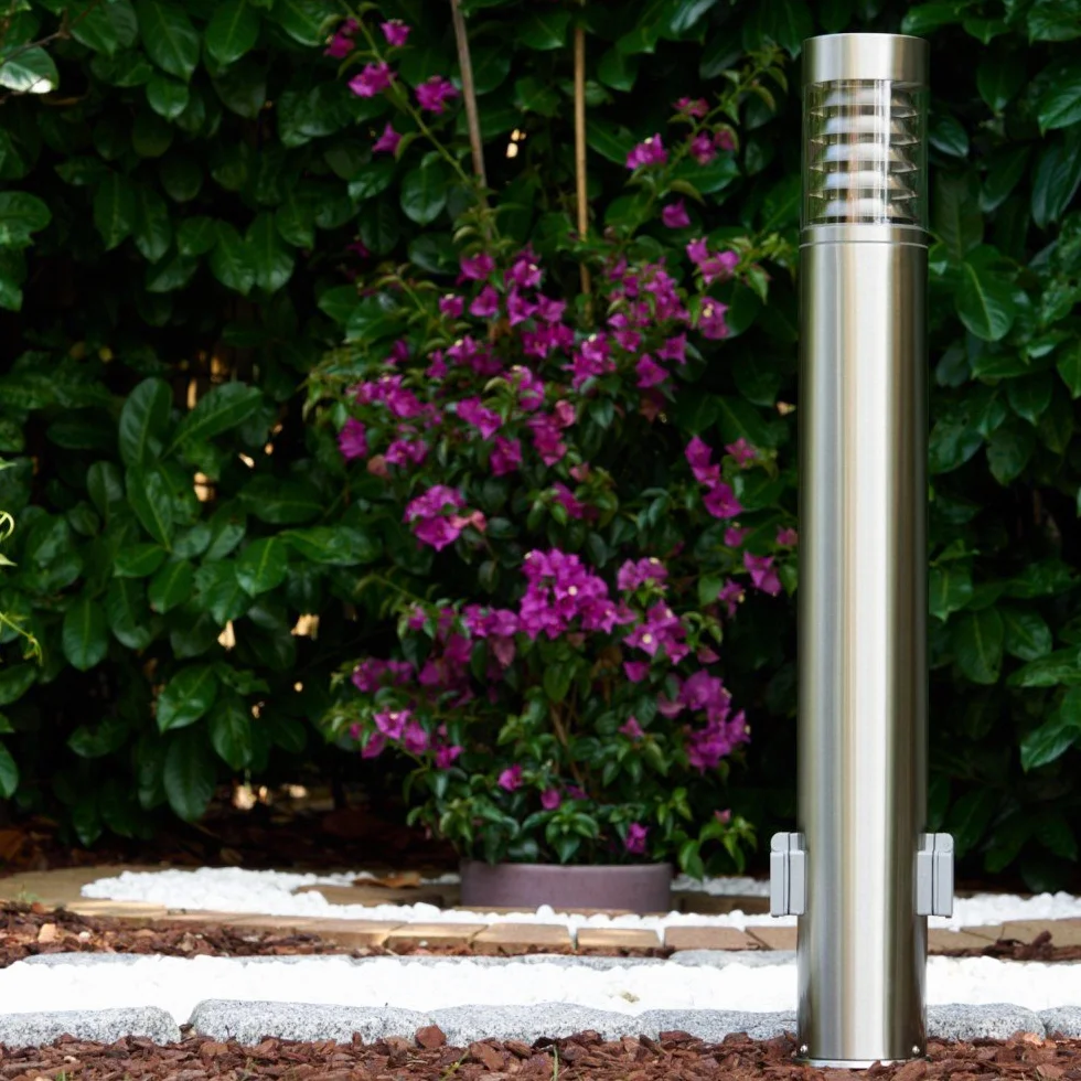 Potelet d'extérieur Dakar 2 prises électriques lampe jardin acier inoxydable plastique IP44 E27