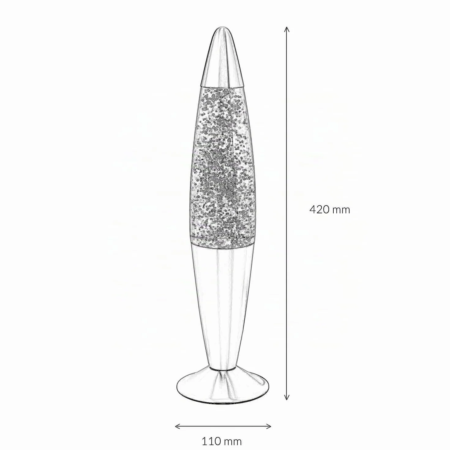 Lampe à lave JENNY argent paillettes H:42 cm G9 ampoules incluses rétro lampe de table