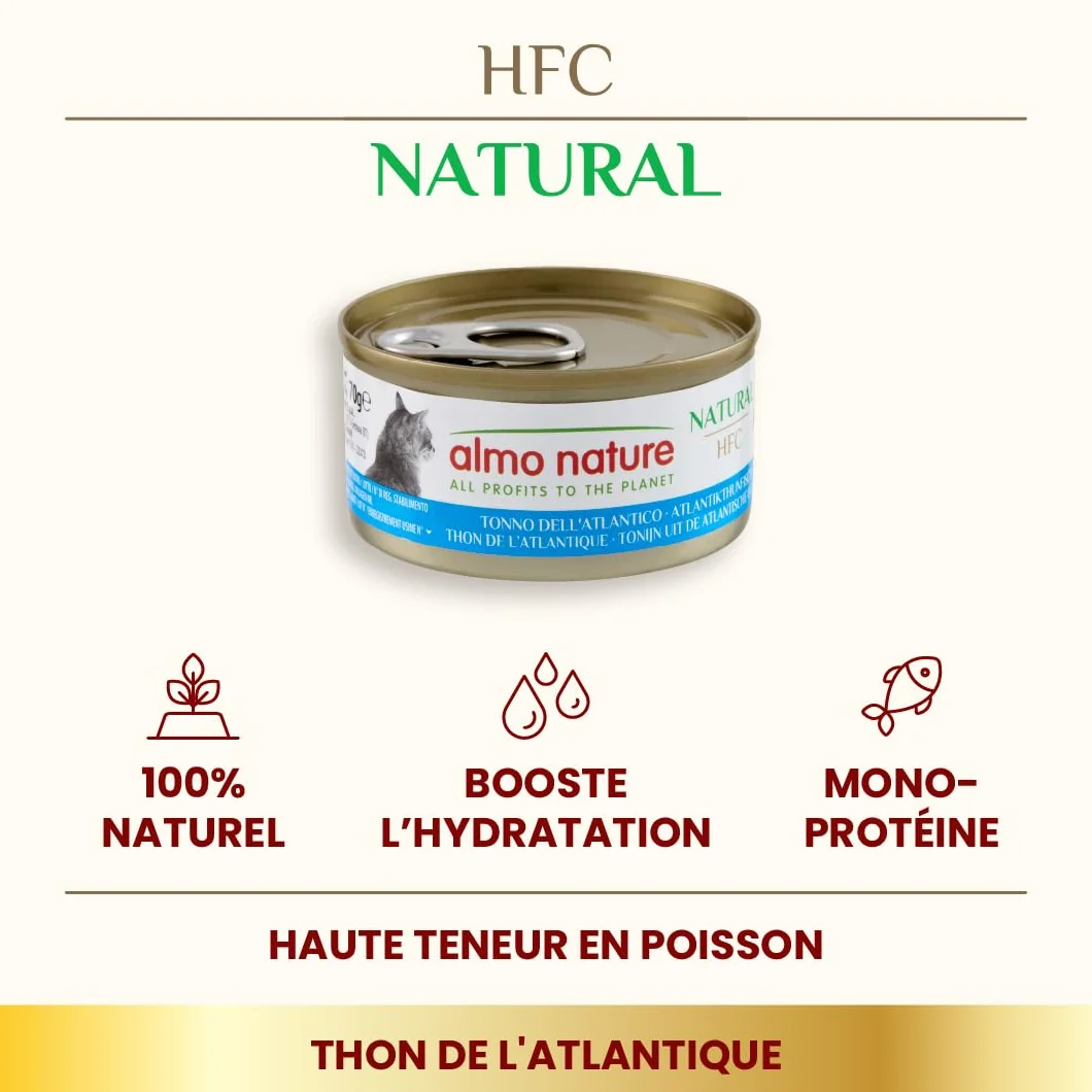 Almo Nature HFC Natural Nourriture Humide pour Chats Thon de l'Atlantique 70g Lot de 6