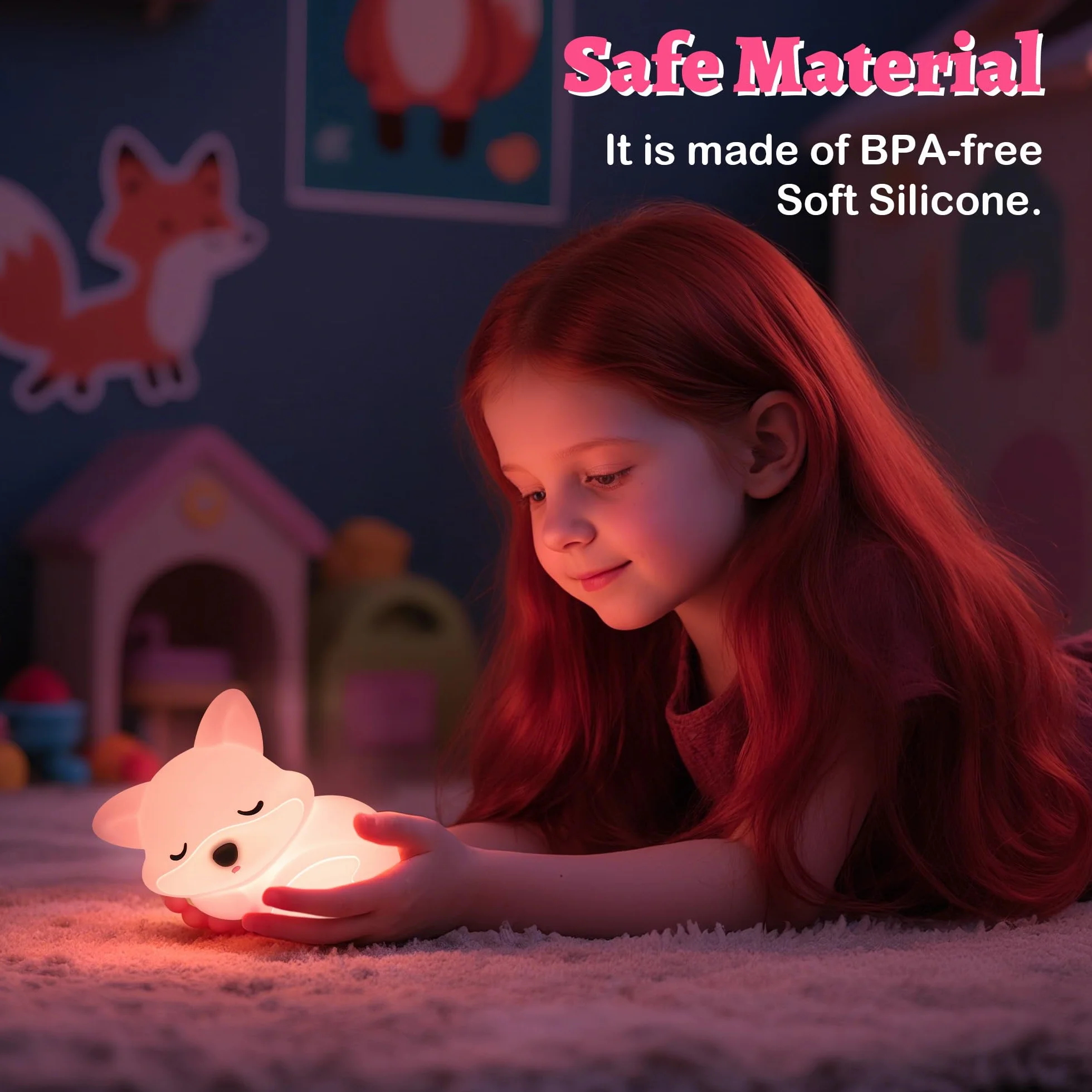 Lampe renard rose en silicone à intensité variable veilleuse enfant décoration