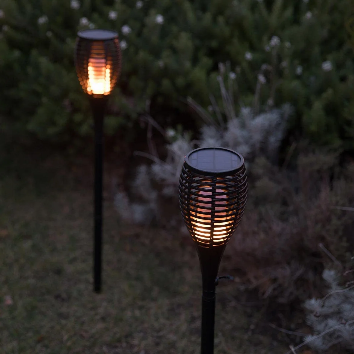 LUMISKY LUMIJARDIN Lot de 2 mini torches solaires effet flamme LED blanc chaud H70cm