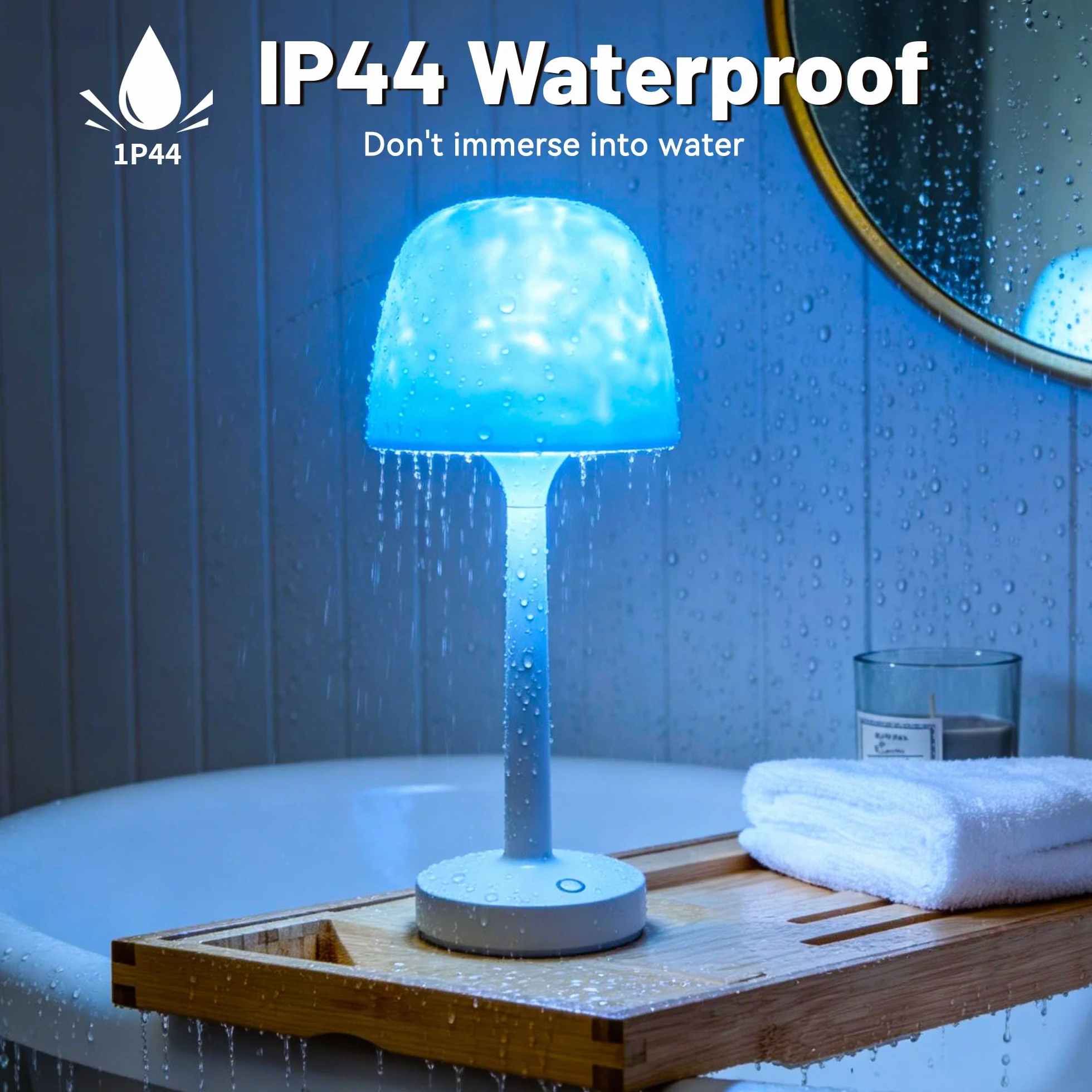 Akynite Lampe de Douche LED sans Fil 16 Couleurs RVB Étanche IP44 Tactile Télécommandée Rechargeable