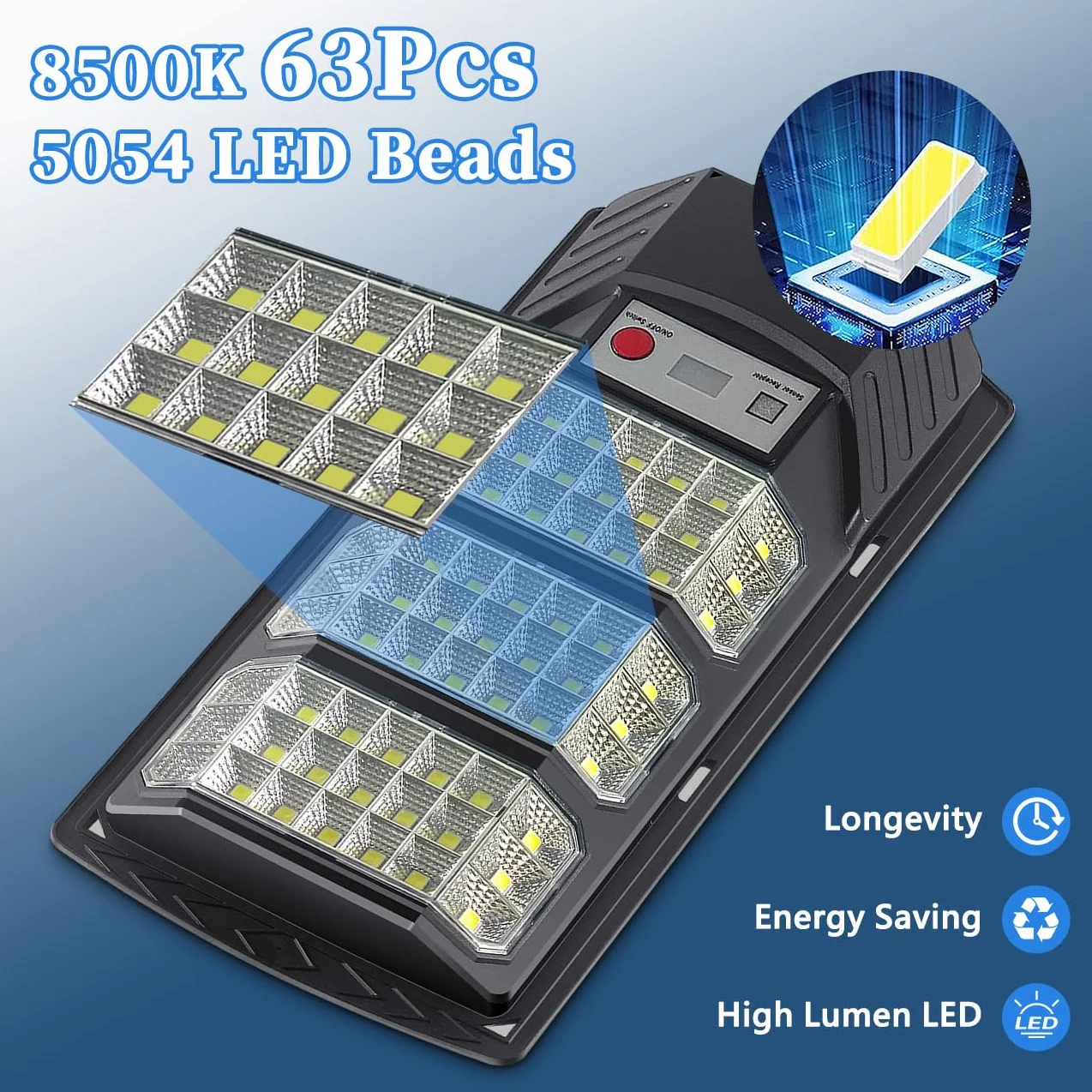 Lampadaires solaires extérieurs 8500K LED étanche mouvement détecteur télécommande sécurité